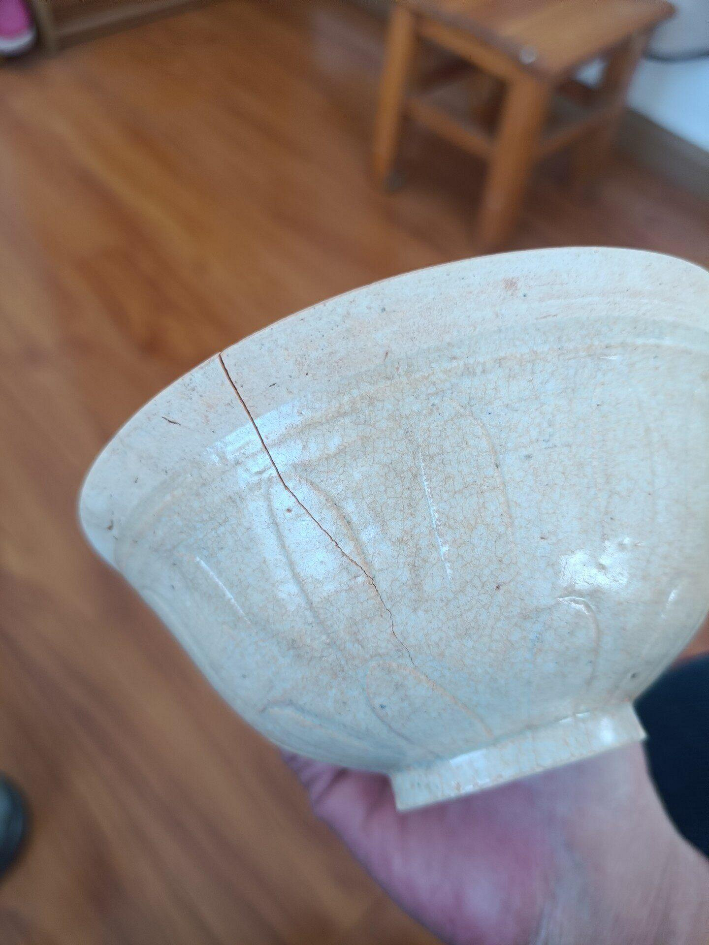 宋影青刻蓮瓣湖田窯碗，天然工藝花卉紋路，釉面油潤古雅，口徑13.8cm