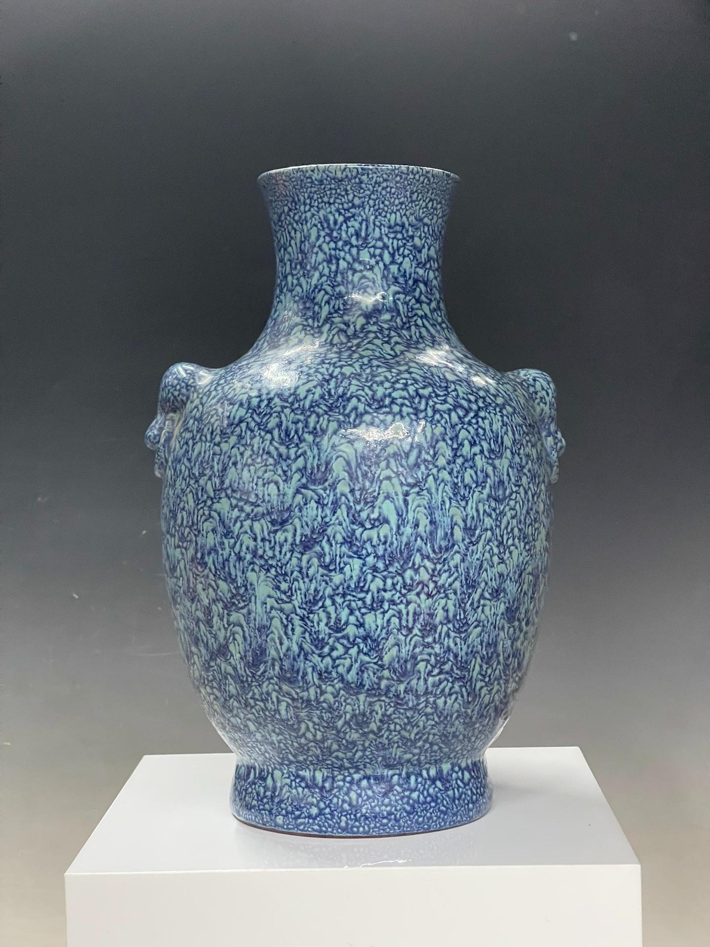 嚴選回流早期宜興紫砂爐鈞雙獸耳瓶，雍正時期典藏珍品高24.8cm 紫砂