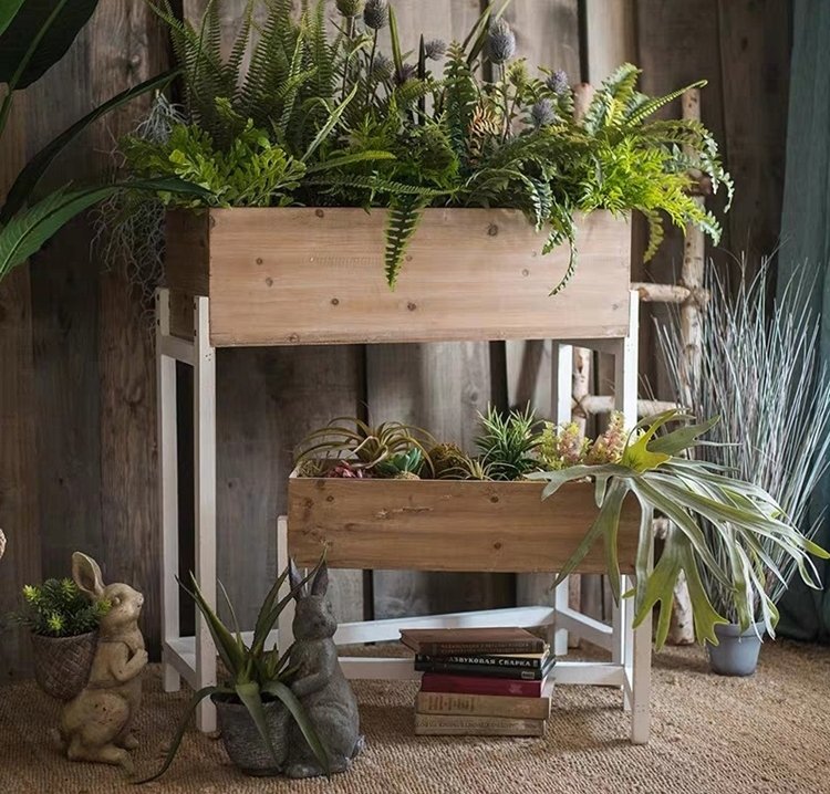 鄉村家居園藝花店盆栽花架原木箱造型架花卉花藝商品展示架收納木盒高腳