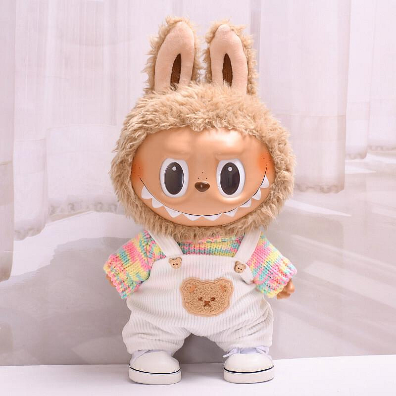 LABUBU labubu 僅衣服】38cm拉布布搪膠娃娃衣服著替labubu糖果色毛衣揹帶褲娃衣