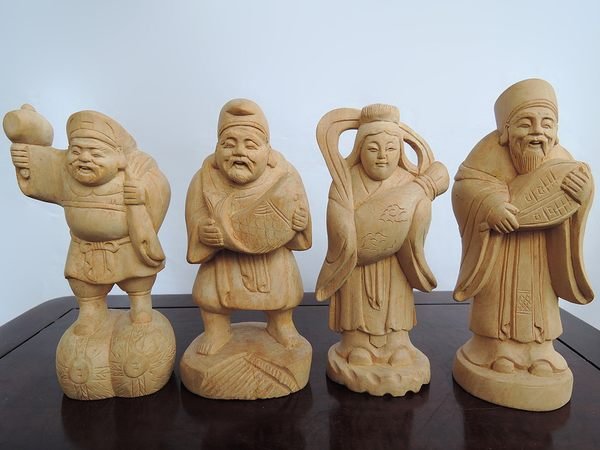 九天坊─藝雕品】＊黃楊木雕─日本七福神(老件,免運)＊FA216 | Yahoo拍賣