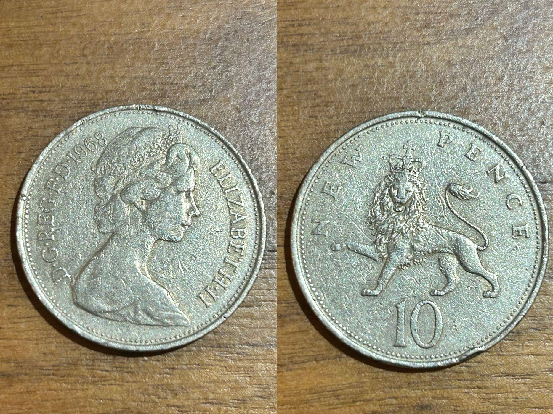 H2Shop】英國Britain UK 英鎊10便士大便士Penny 1968年伊莉莎白二世（英國女王）獅子圖案銅鎳合金錢幣硬幣| Yahoo拍賣