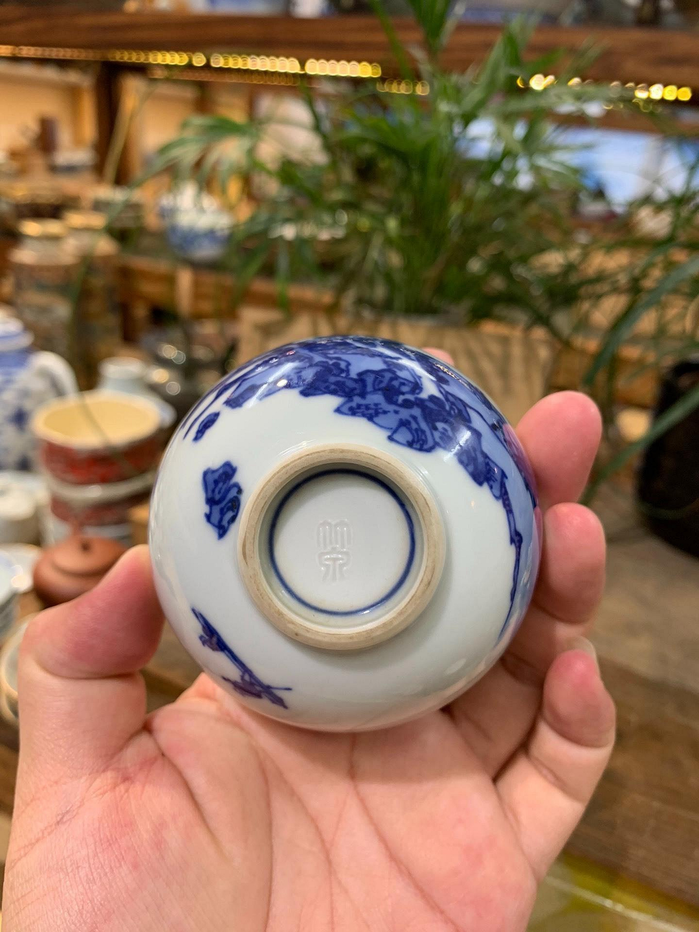 二代三浦竹泉平安竹泉作山水人物青花杯| Yahoo拍賣