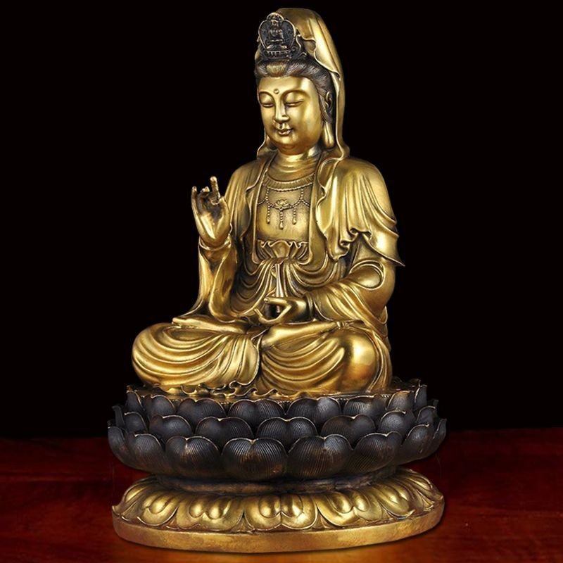 观音菩萨坐像 蓮坐台 紫銅 A bronze figure of Guanyin, Late Ming dynasty | 晚明銅觀音