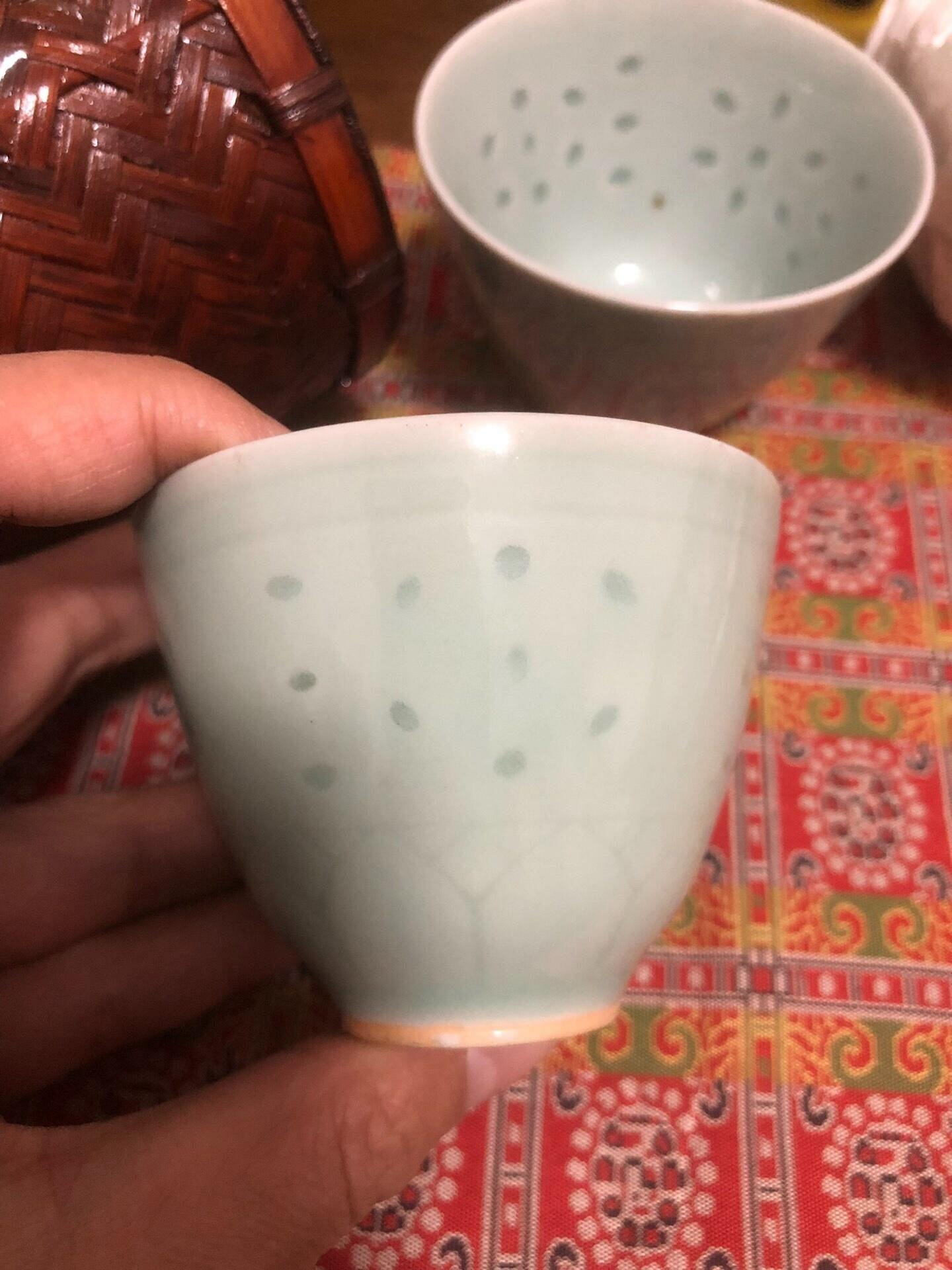 嚴選中國龍泉窯玲瓏杯，五客單只，口7.5cm×高5.5cm，青瓷精品慢賞收藏