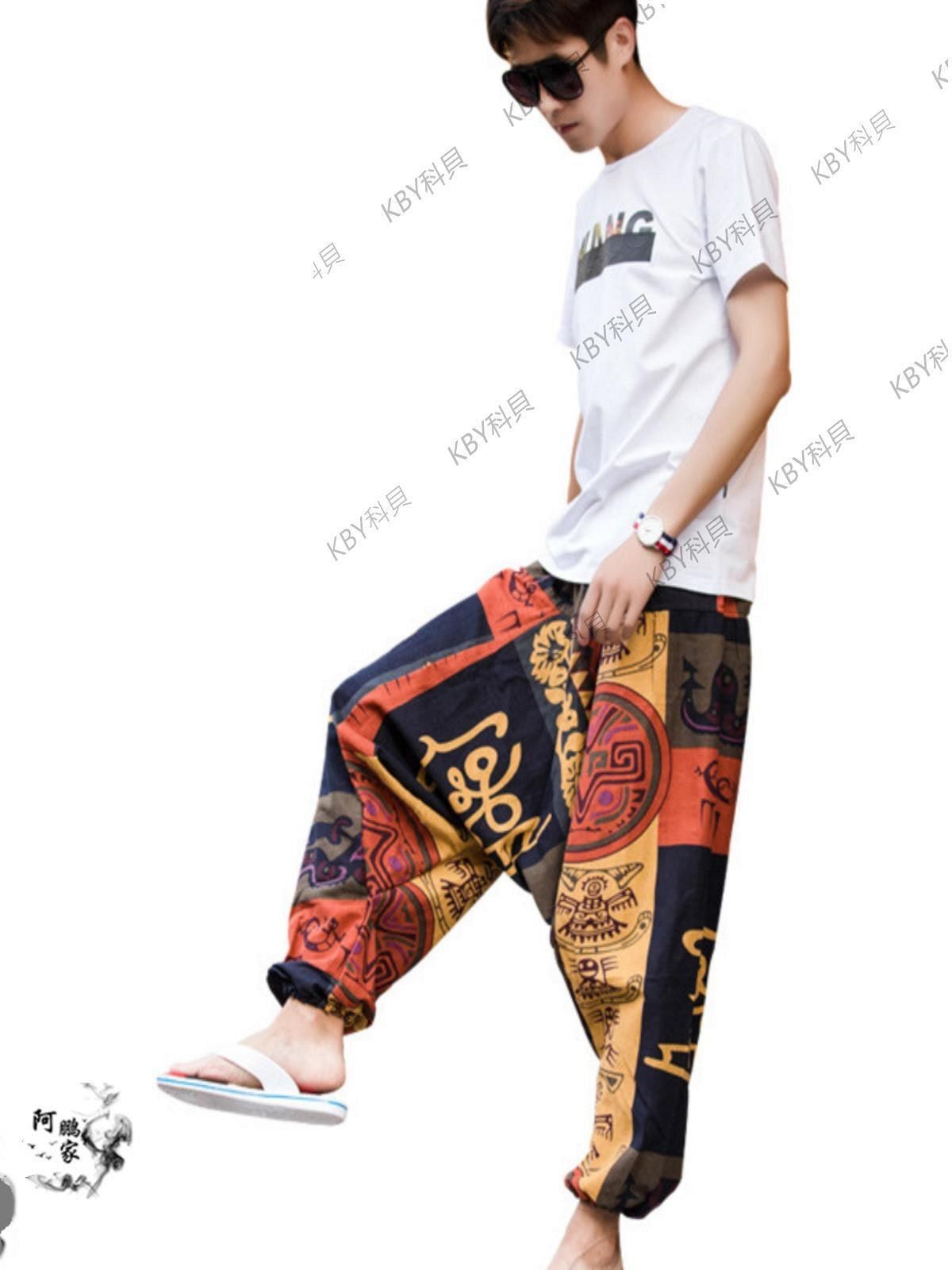 C4K陸★伊藤嘉晃「淡墨櫻」屏風　約181cm×93cm 加肥加大码春秋宽松束脚裤男400斤胖子潮流拼接休闲长裤肥佬卫裤6