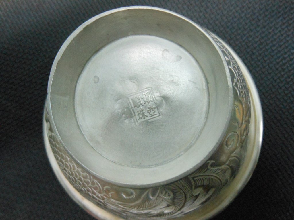 純銀碗(罕見)~厚實沉重手工製作老銀碗純銀杯-老款版順珠銀壺-E9