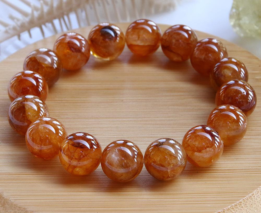 孟宸水晶= 6454 (高檔天然滿橘黃膠花水晶手鍊56.9克) 一元起標| Yahoo拍賣