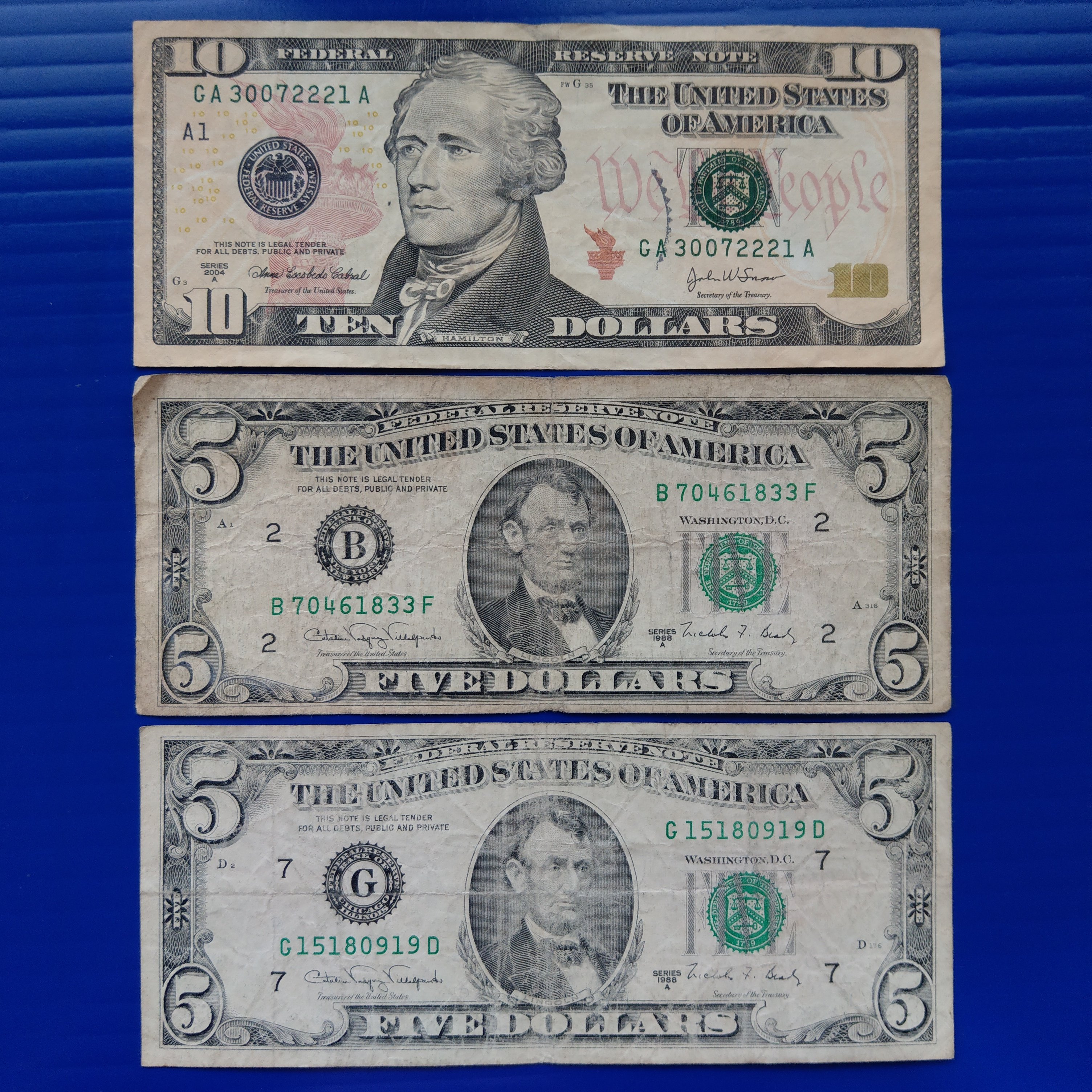 大三元】紙鈔-美國.美元.美鈔.美金-10元1張+5元2張| Yahoo拍賣