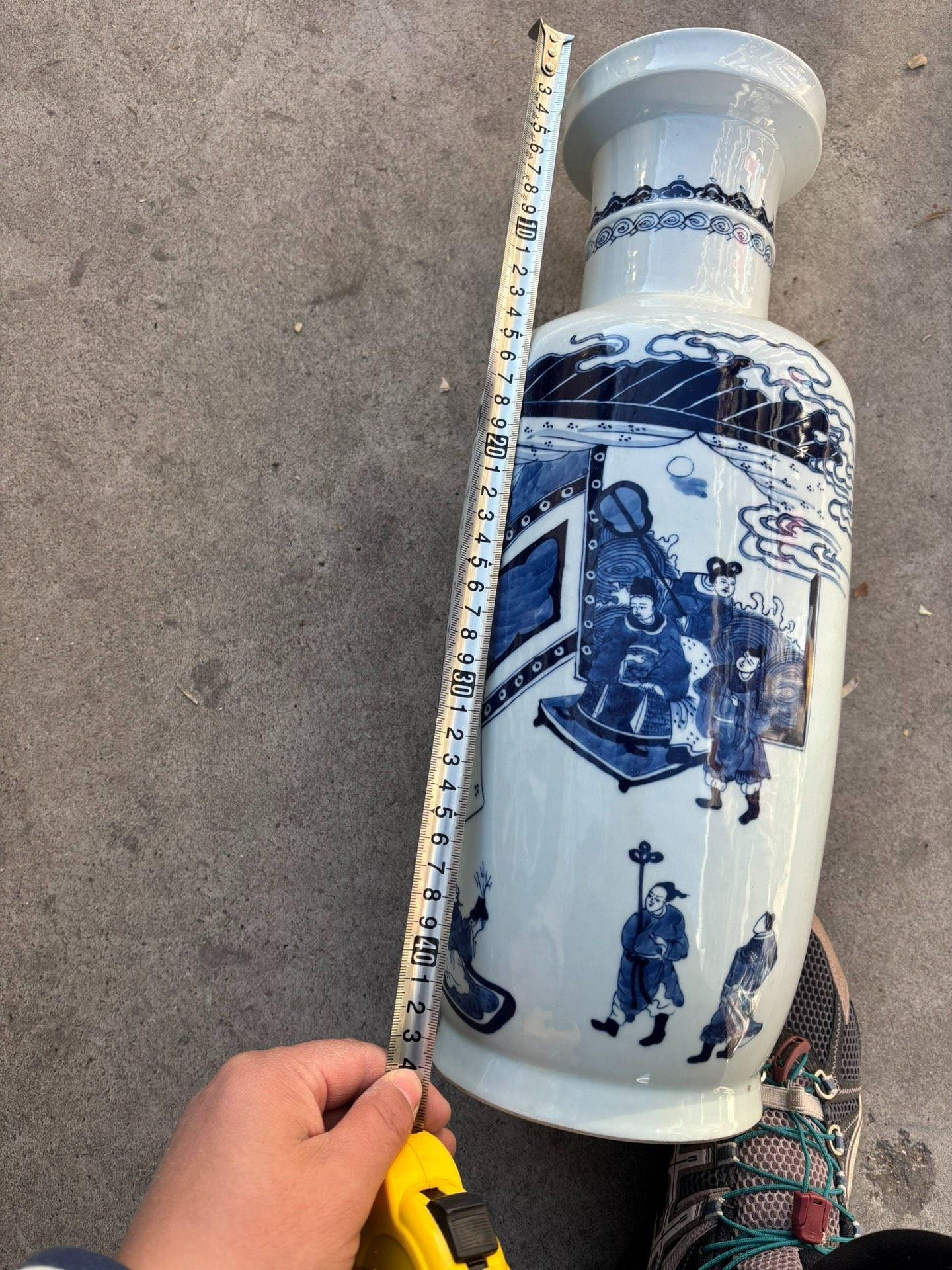嚴選民國時期三國人物故事青花棒槌賞瓶古董珍藏品三國故事花瓶三國故事