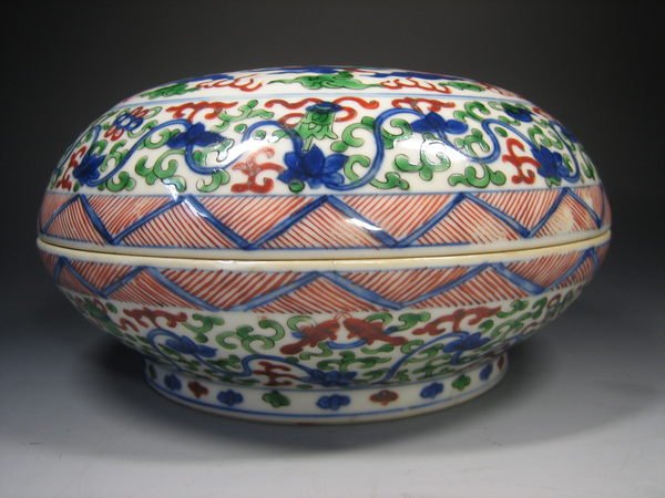 木易楊古董文物】清朝‧康熙青花五彩雙龍搶珠紋蓋盒.台灣僅此一件.限面