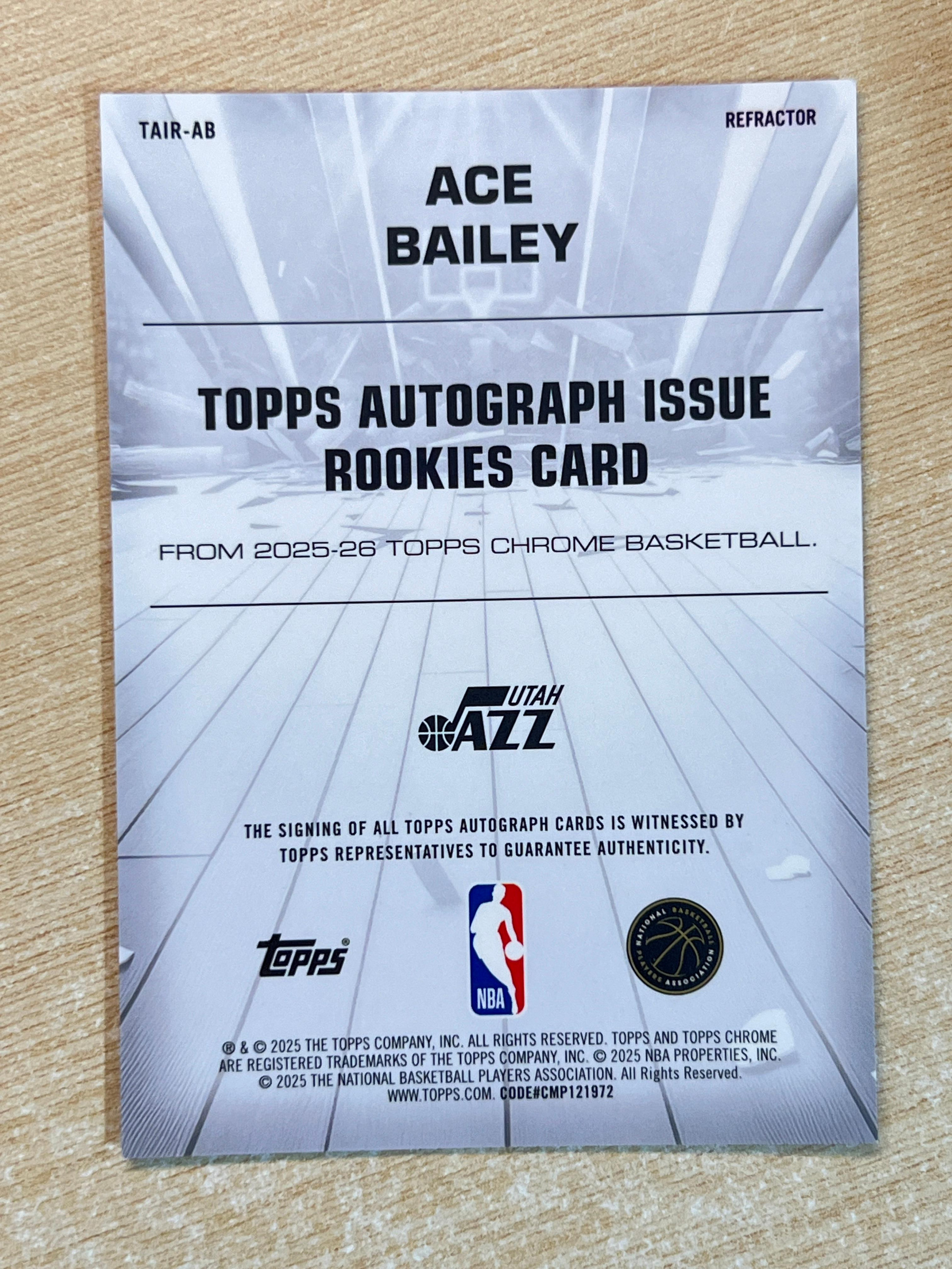 Ace Bailey 銀亮SILVER 簽名AUTO REFRACTOR TOPPS CHROME 2025-26 新人 