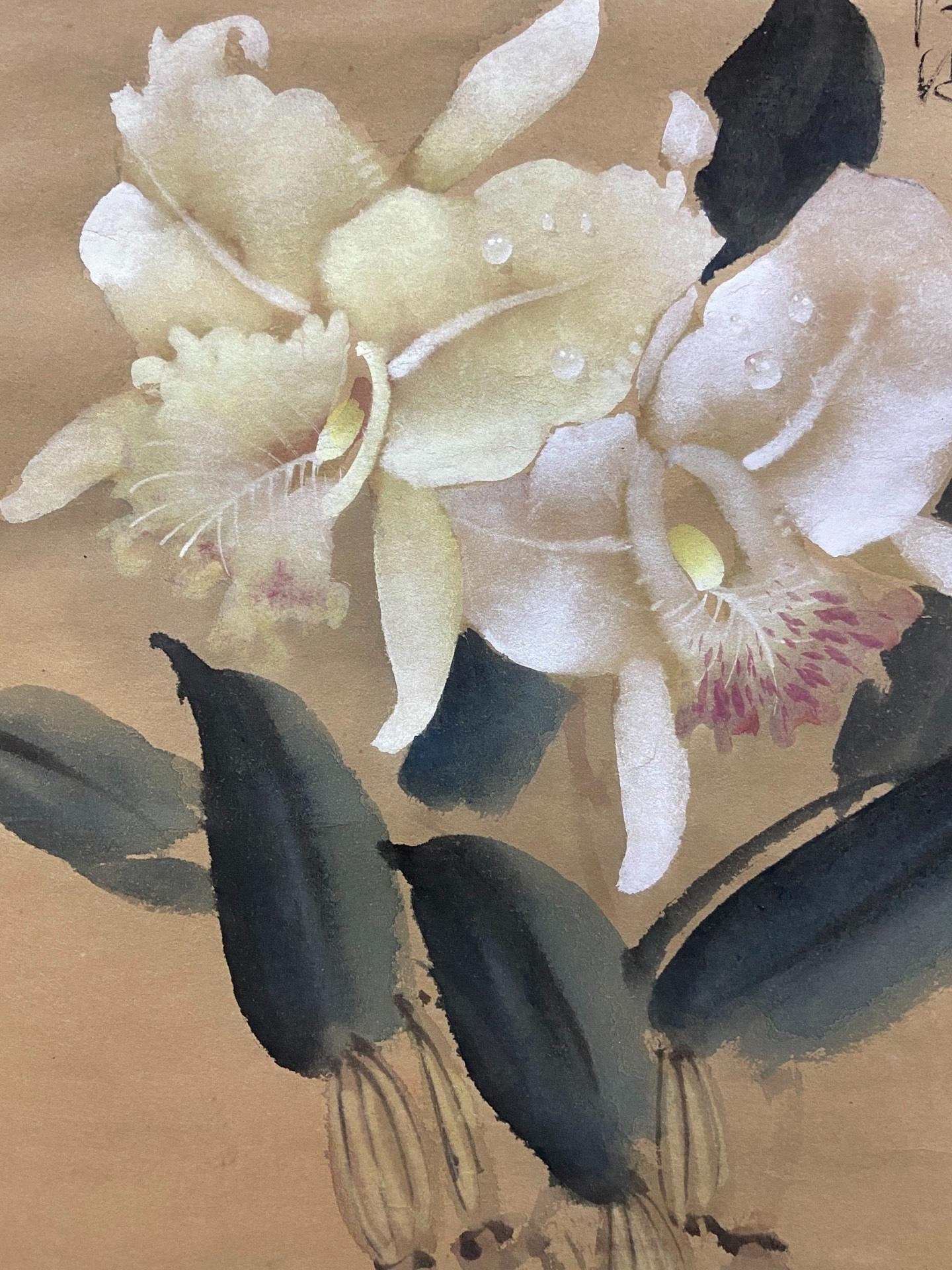 嚴選中國臺灣嶺南畫派李源海精品《蘭花圖》，紙本綾裱創作，氣息高雅