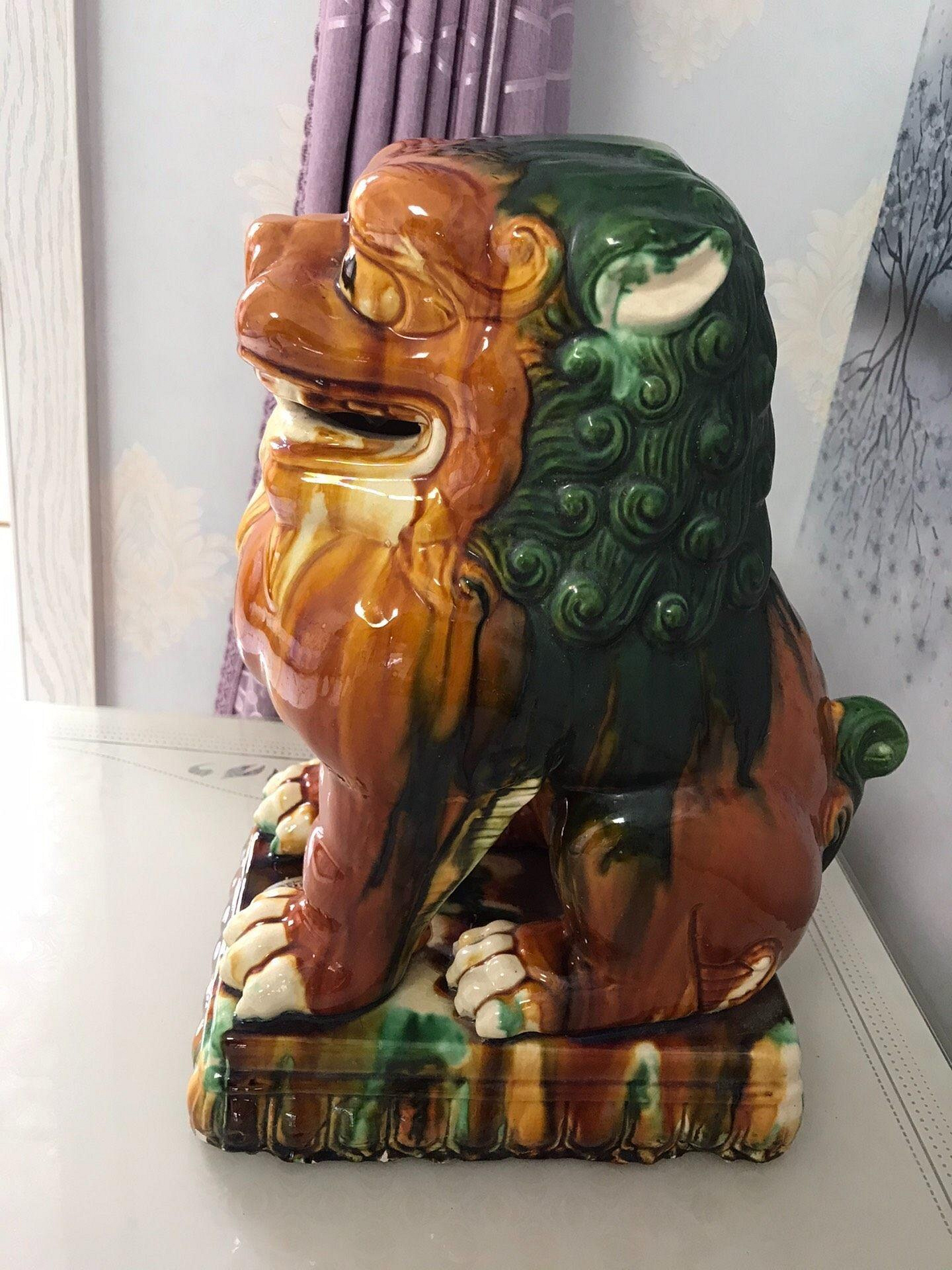 嚴選日本回流陶瓷唐三彩獅子，大尺寸品相優，獲獎推薦器型霸氣色彩純正