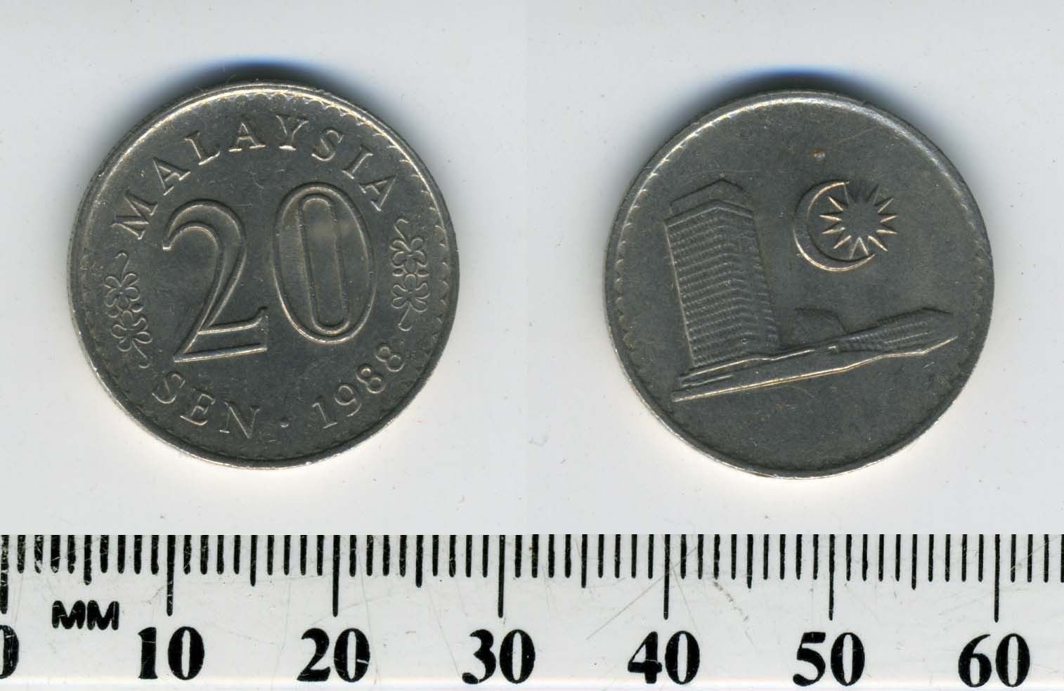 1988 年錢幣稀有收藏馬來西亞Malaysia 初版保真20 SEN RINGGIT 令吉古錢幣| Yahoo拍賣