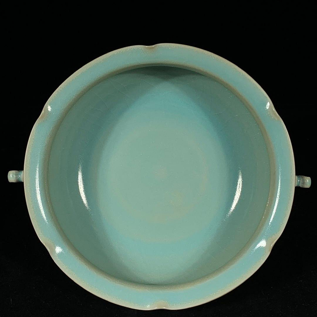 宋汝窯清涼寺御製款雙耳洗，高7.5直徑21cm，200568 瓷器官窯汝窯【古雲