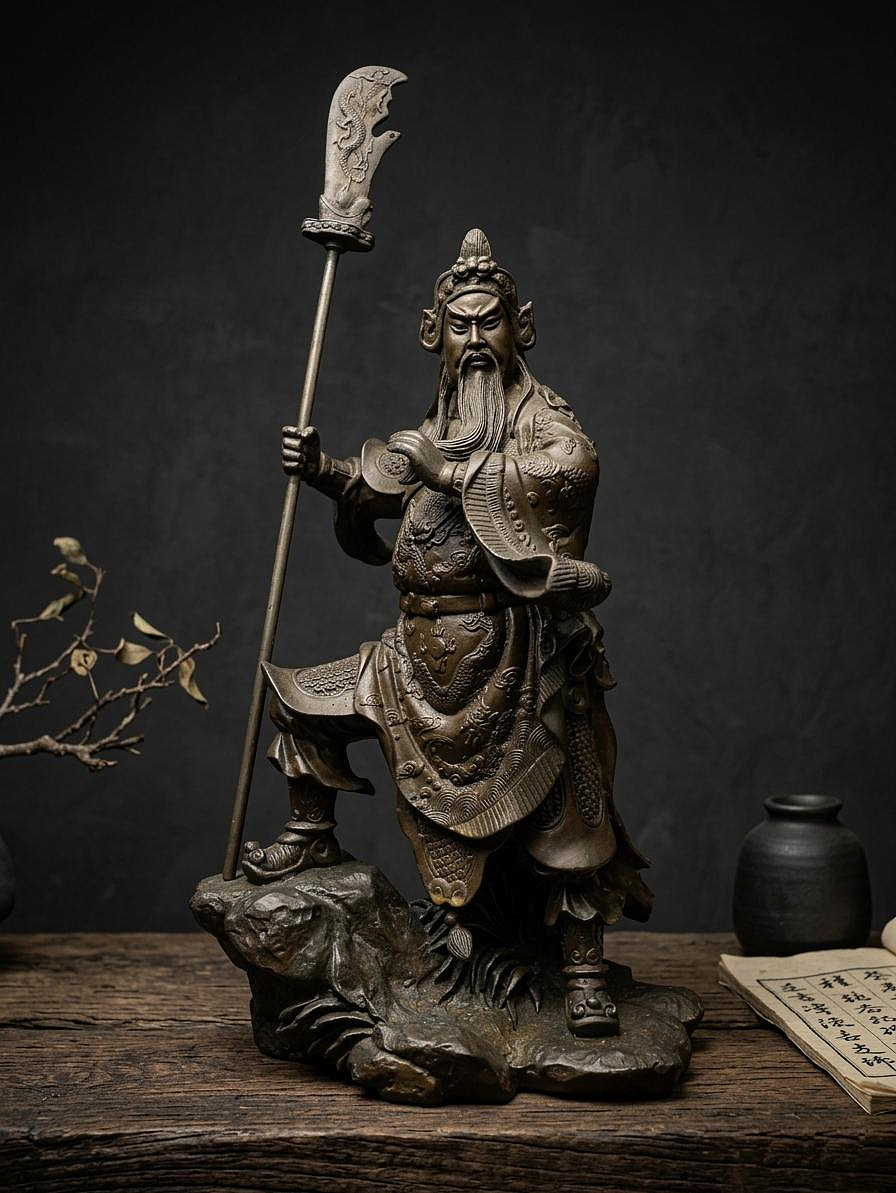 早期純銅神尊老件-關公/關聖帝君#19（大明宣德落款）（古董/銅雕/收藏