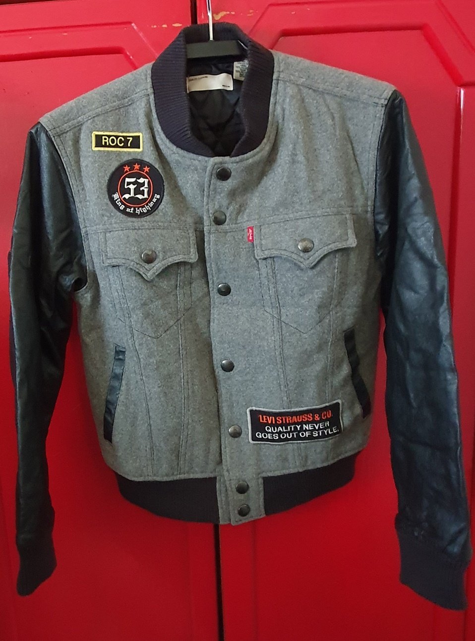 LEVIS 帥氣款 外套 夾克 真皮毛料拼接 皮衣 S號