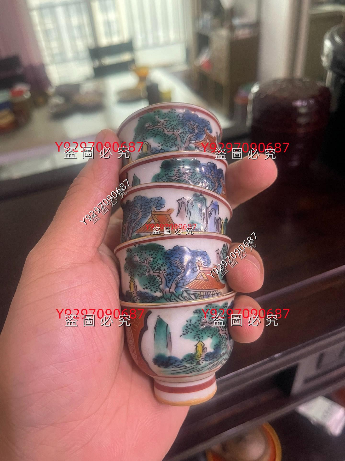 九谷燒明治時期老九谷九谷莊三柴燒手繪杯子年代感的潤，拿在手上