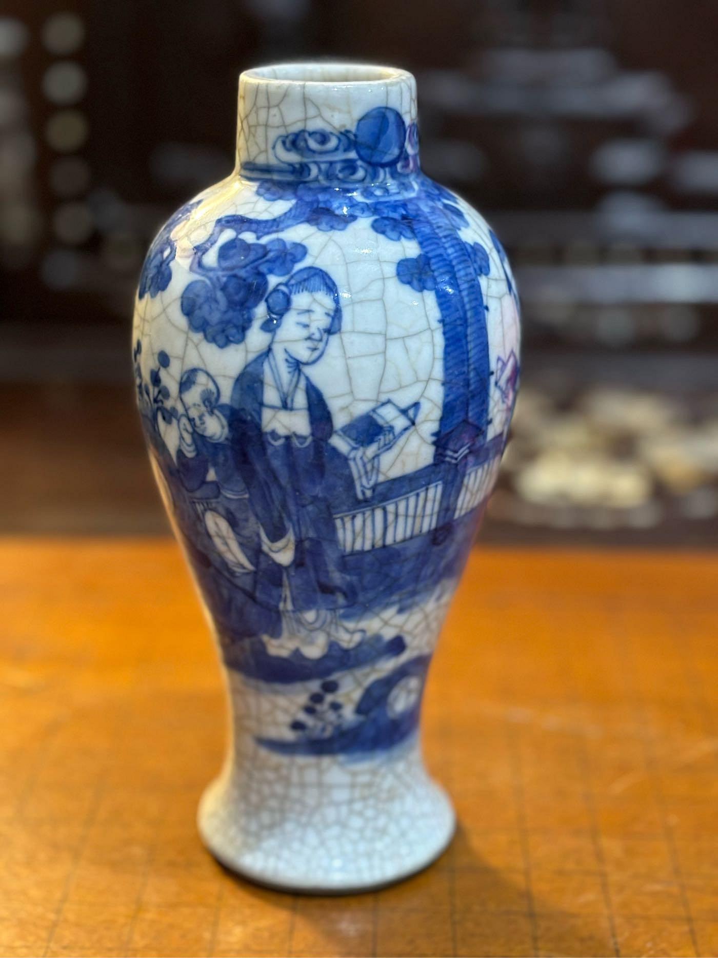 中国　骨董　清時代　仿哥窑  哥窯　青花　染め付け　花瓶 中国 骨董 清時代 仿哥窑 哥窯 青花 染め付け 花瓶