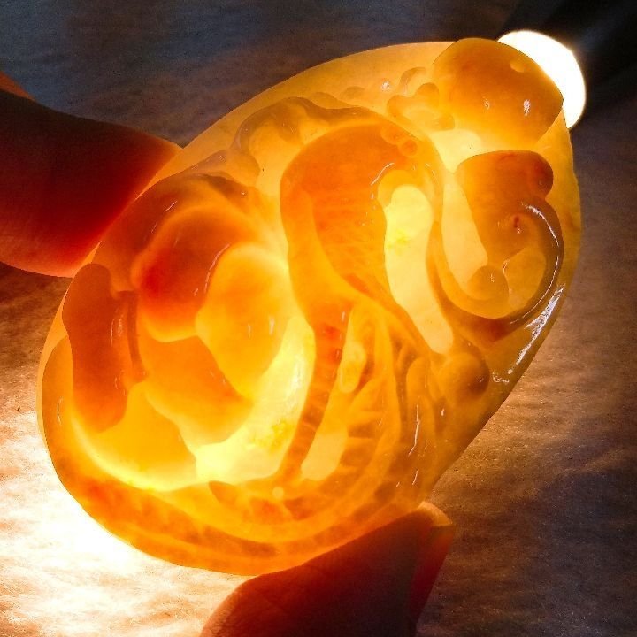 🦚鳳穿牡丹🏵️天然緬甸玉A貨翡翠-黃翡精雕鳳凰牡丹花【92jade 遇見善