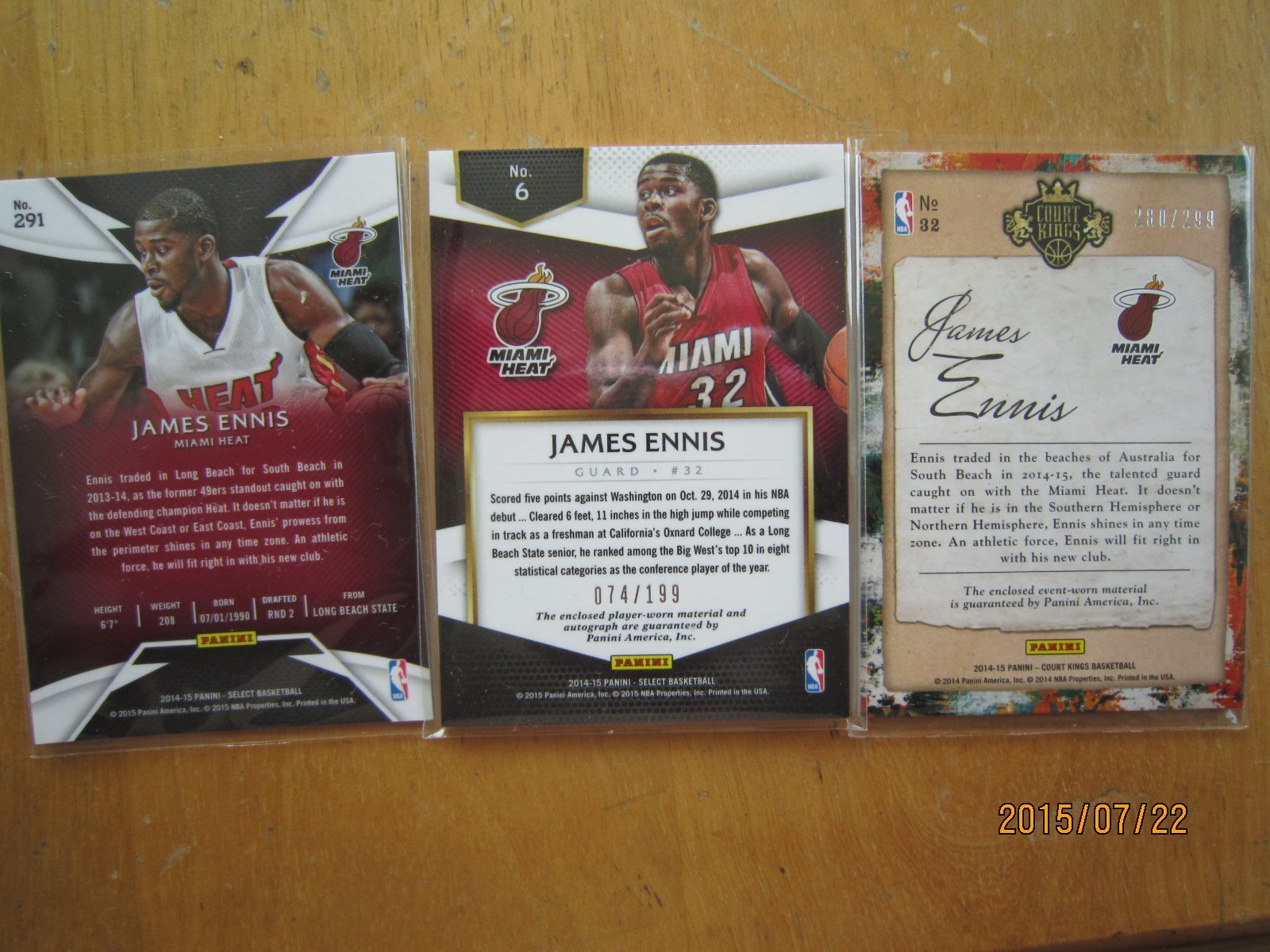 網拍讀賣~James Ennis~熱火隊球星~RC~限量新人球衣簽名卡/199~auto