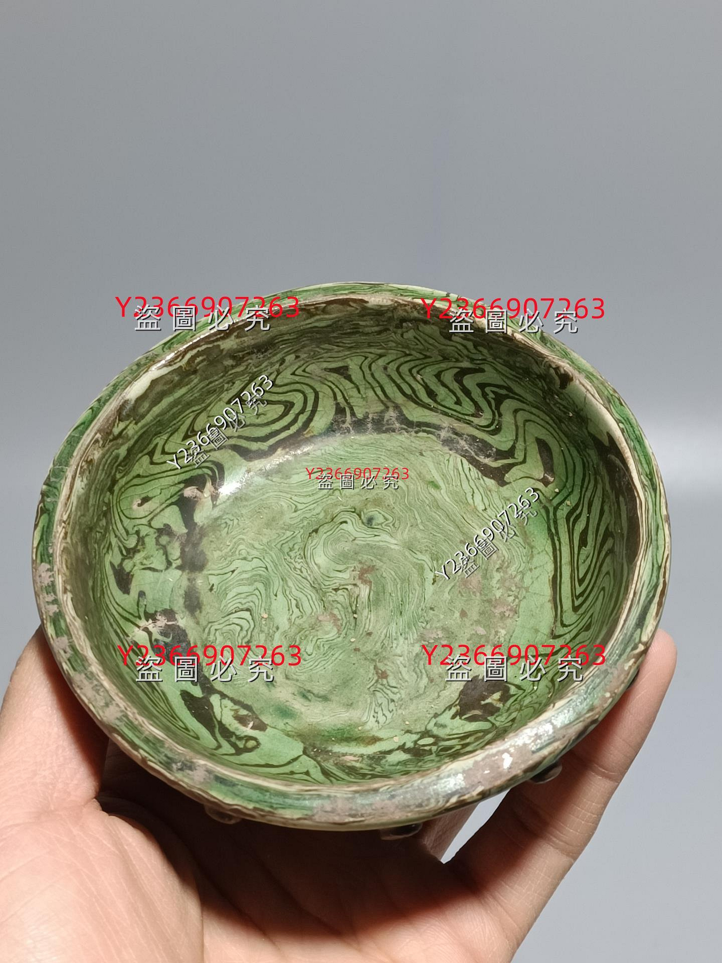 宋代陽峪窯綠釉絞胎洗，唐宋時期文房器，品相完好。 釉面溫潤，胎質