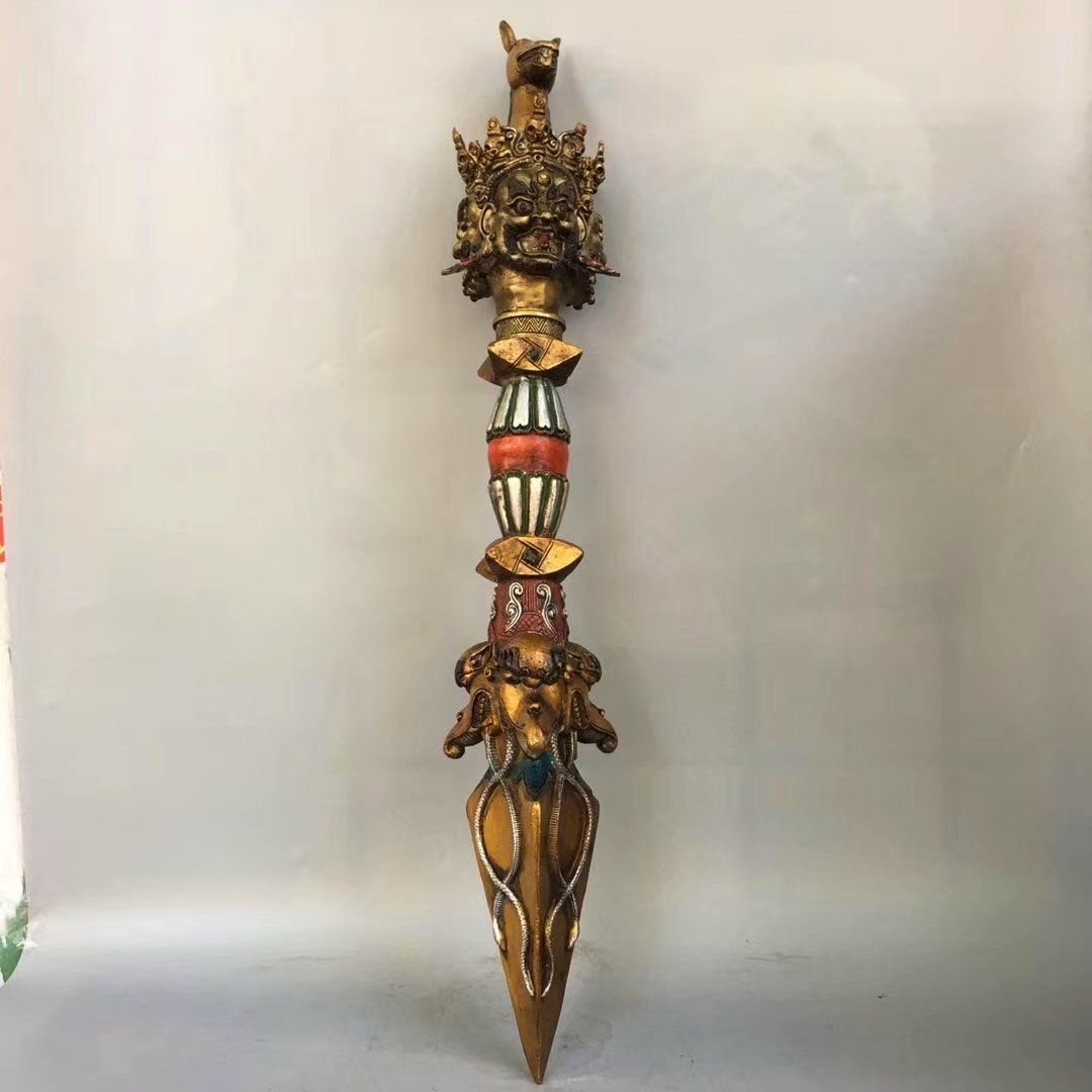 開光純銅彩繪法器馬途頭普巴金剛杵降魔杵鎮宅辟邪風水擺件長10.5釐米