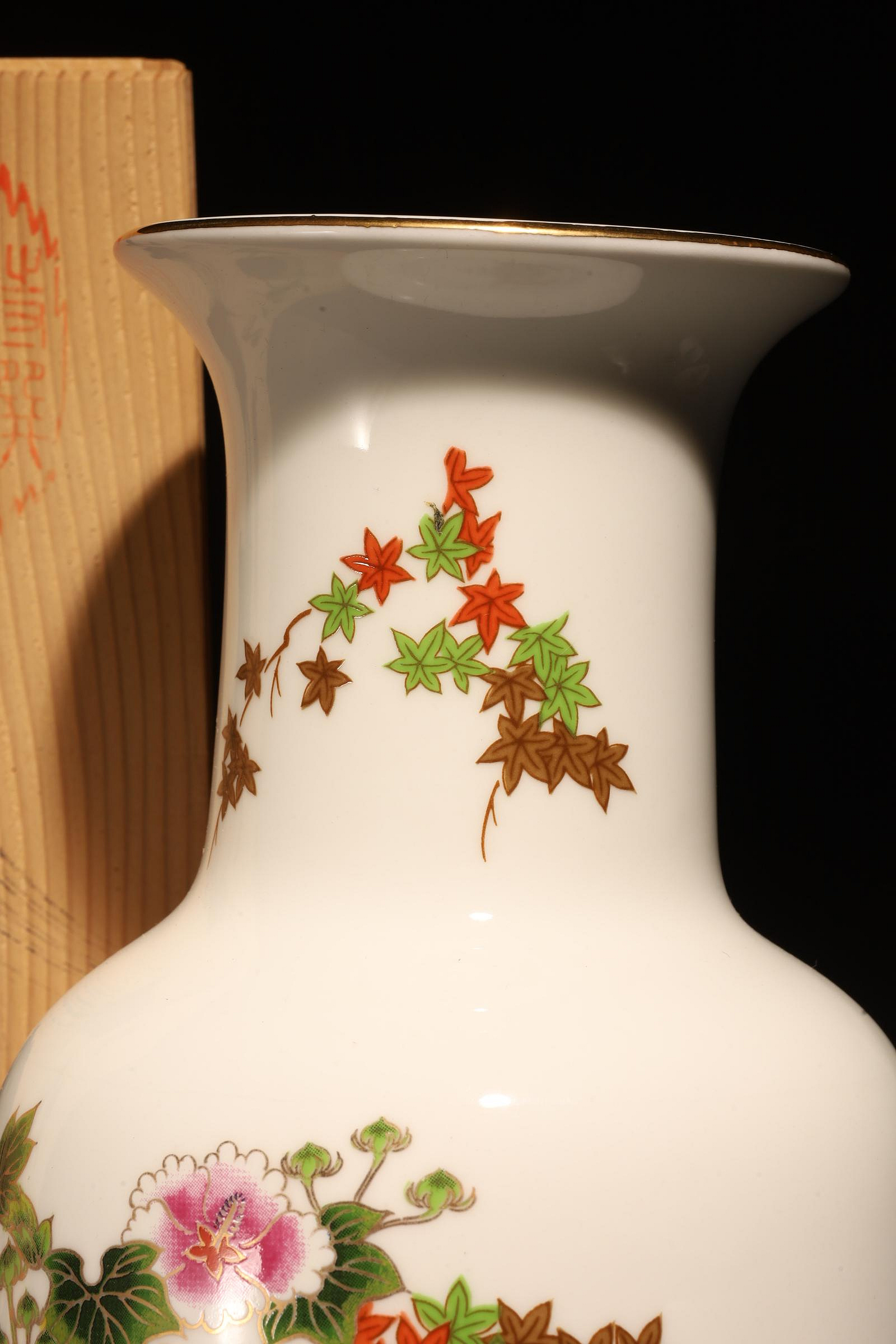 8/16結標日本高野窯色繪金彩花鳥賞瓶原供箱CDH0125 -花道侘寂插花花藝