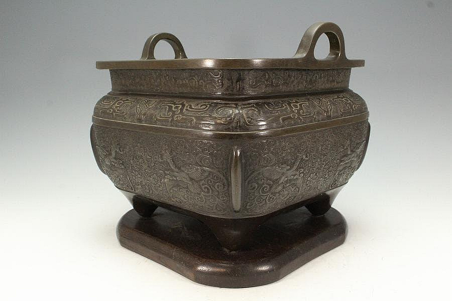 古銅 饕餮紋 双耳 四方 瓶掛(K-LC697) 古銅饕餮紋雙耳四方瓶掛(K-LC697) | Yahoo拍賣