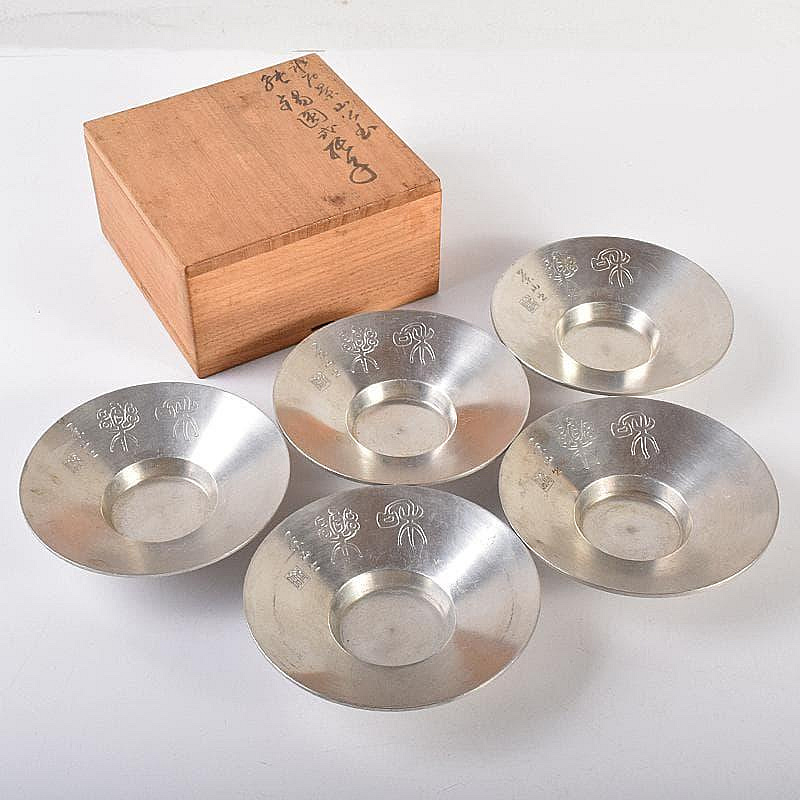 煎茶道具　平安　英青堂造　純錫園式茶托　五客　合計約588g　共箱　MR7702 煎茶道具平安英青堂造純錫園式茶托五客合計約588g共箱MR7702 | Yahoo拍賣