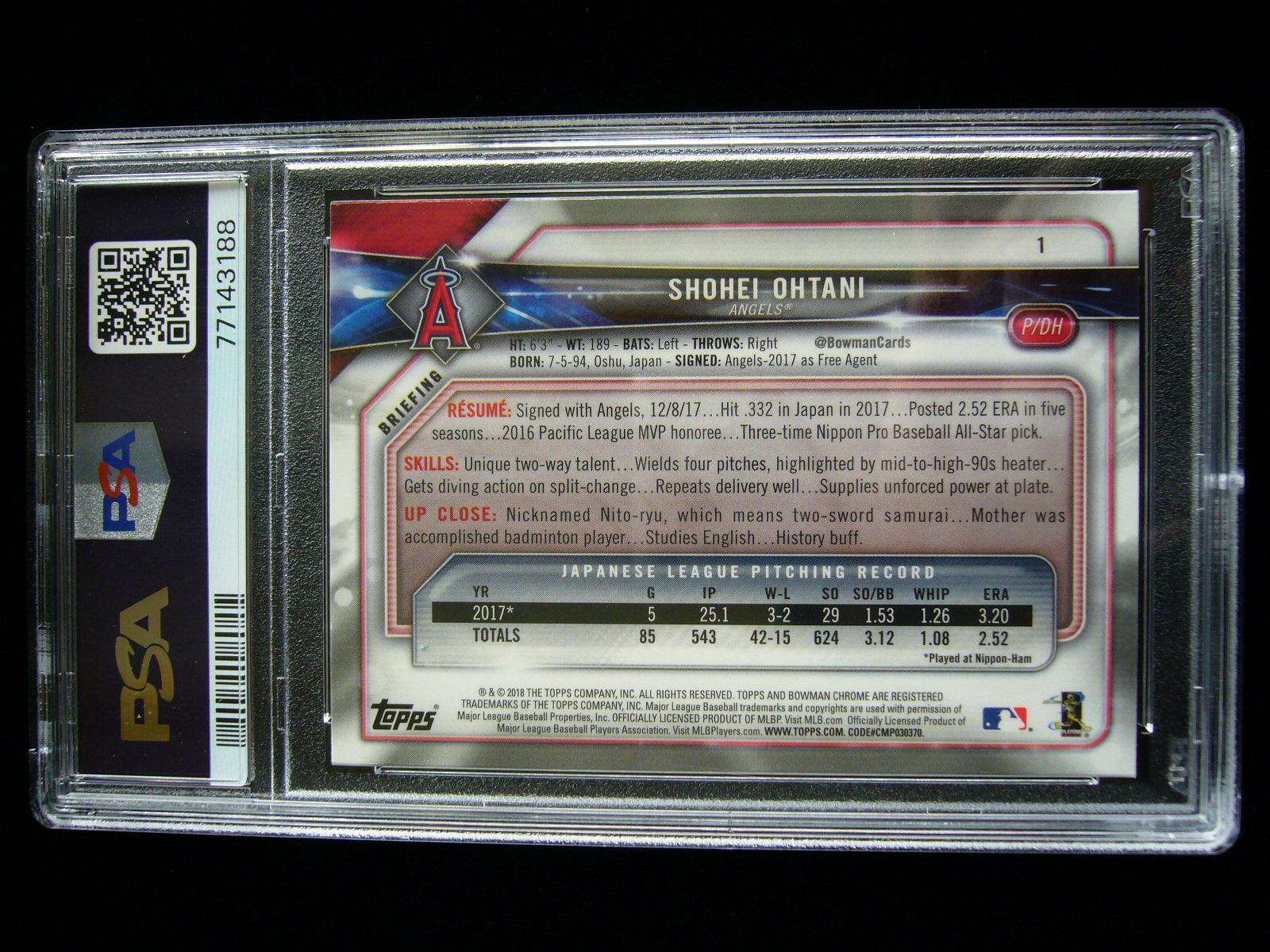 大谷翔平極品新人年KEY RC金屬鑑定卡2018 Bowman Chrome Batting 