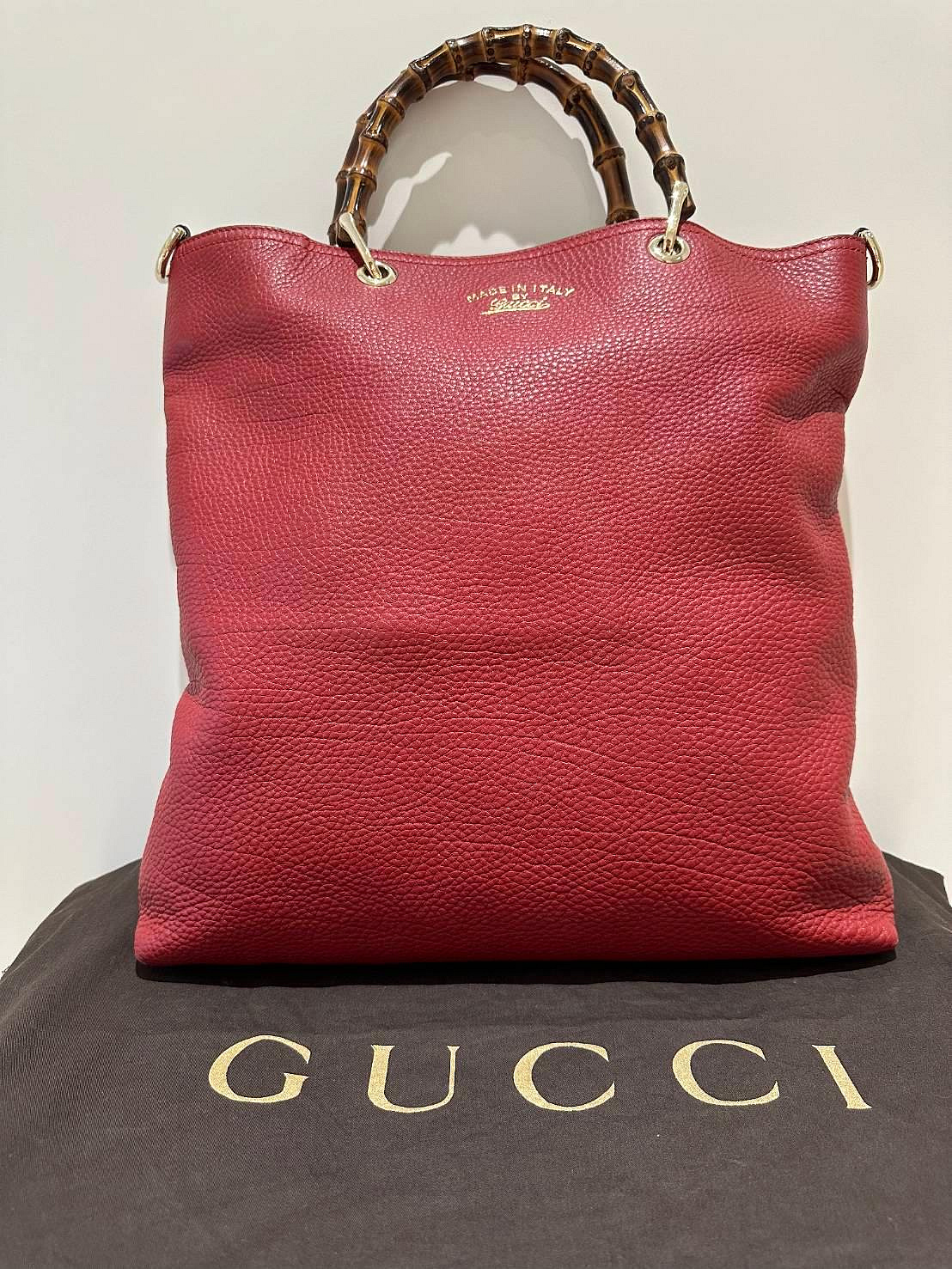 GUCCI 亙古經典紅色 竹節包 手提斜背包 公事包 筆電包 限量二手品 95成新