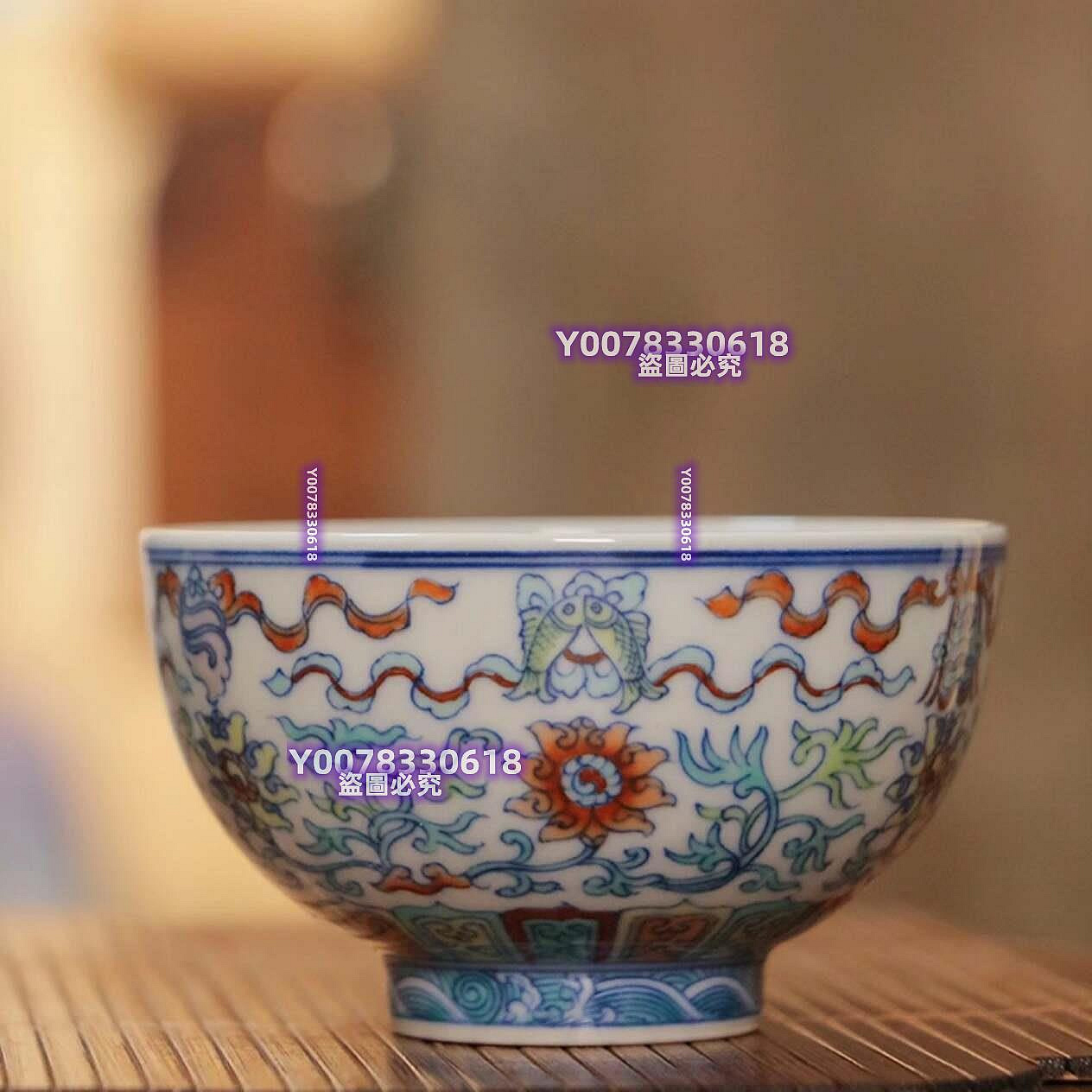 一溪山房蓮托八寶杯景德鎮純手工手繪青花斗彩陶瓷#主人杯茶具茶壺茶杯