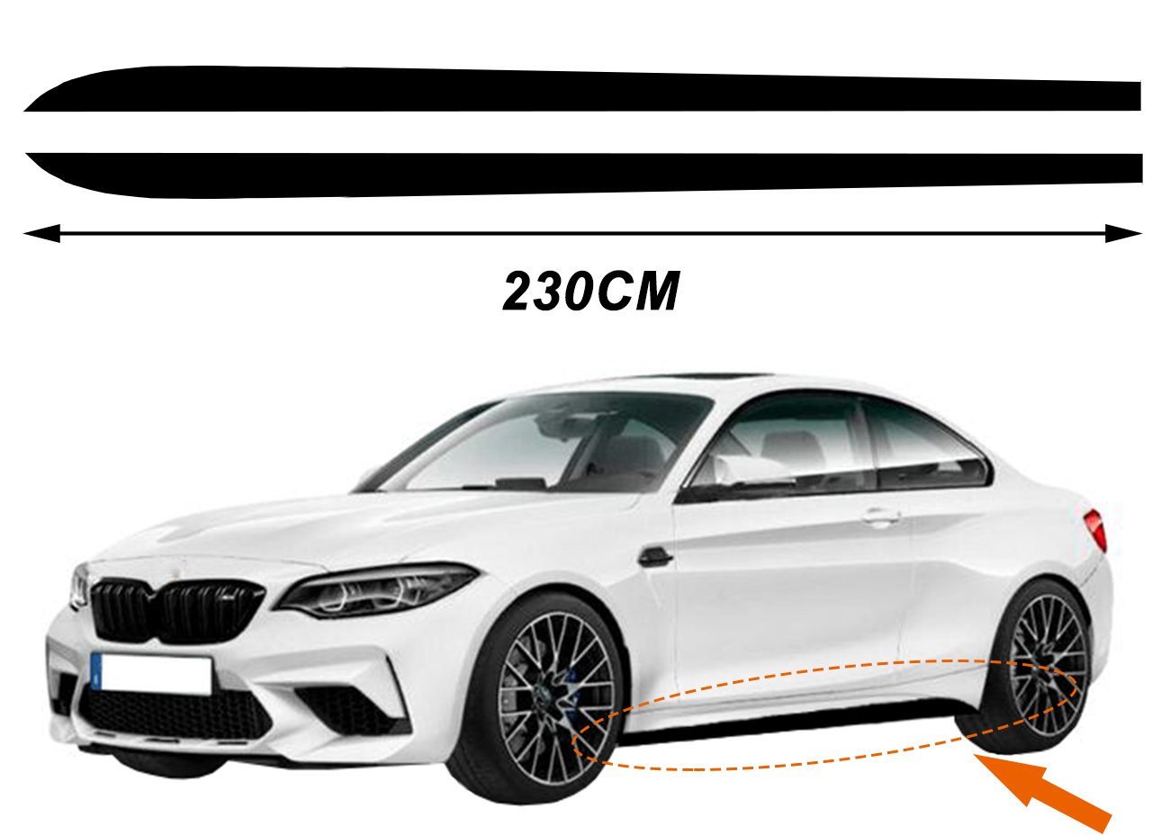 一對 電鍍黑款 側裙車貼 230CM For BMW 寶馬 F30 賽車紋側車身拉花貼紙 側車身拉花貼紙 汽車裝飾貼紙