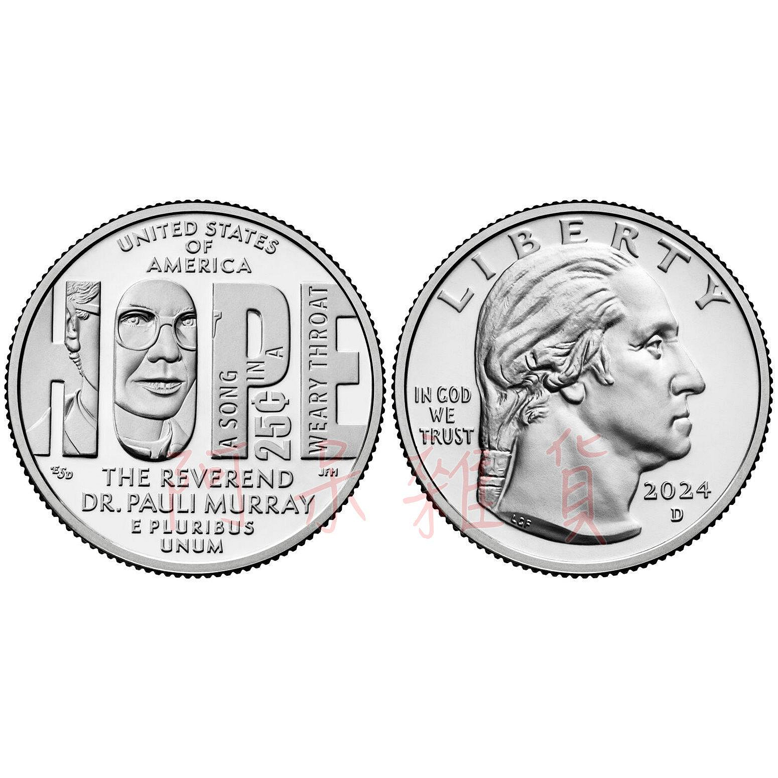 現貨2024年HOPE 保利·莫瑞牧師美國傑出女性25美分希望華盛頓美金美元紀念幣非現行貨幣| Yahoo拍賣