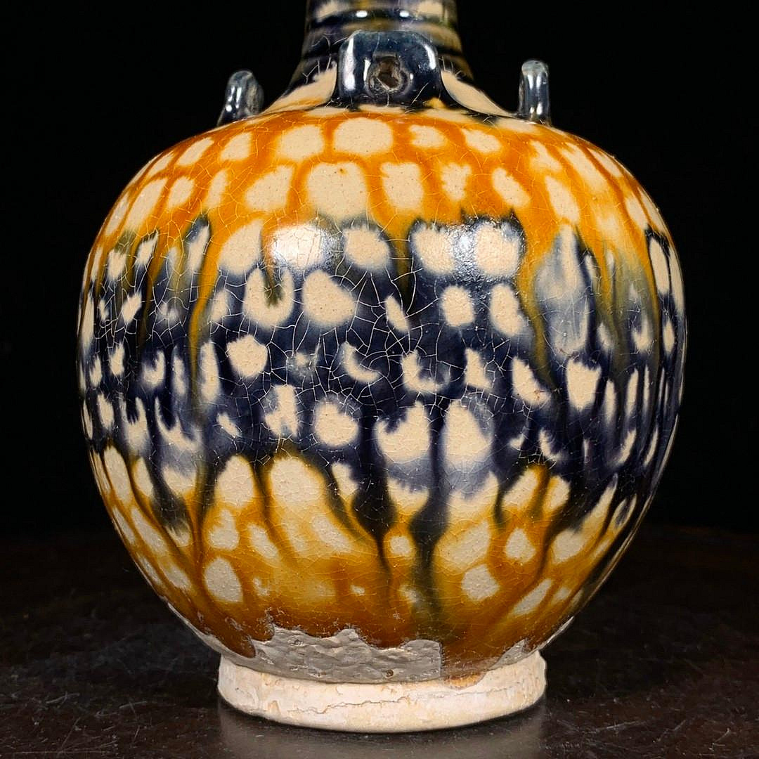 唐三彩　骨董品 唐三彩四系瓶，高17.5直徑10.5cm 舊藏古董古玩【好運連連】-1144