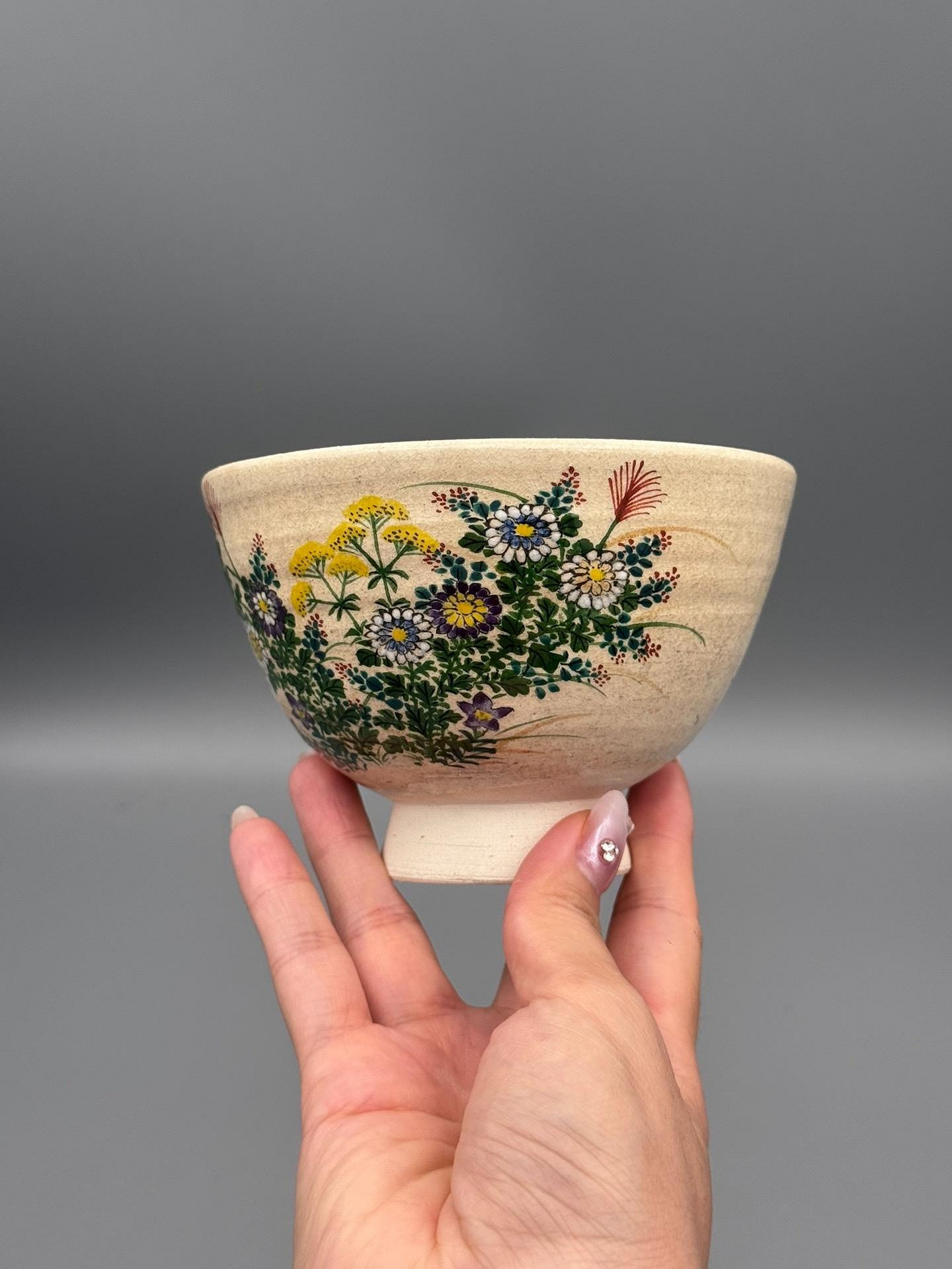 碗NO.290【日本香陶園·秋草紋抹茶碗】手繪古雅原箱老件茶席藏級美器