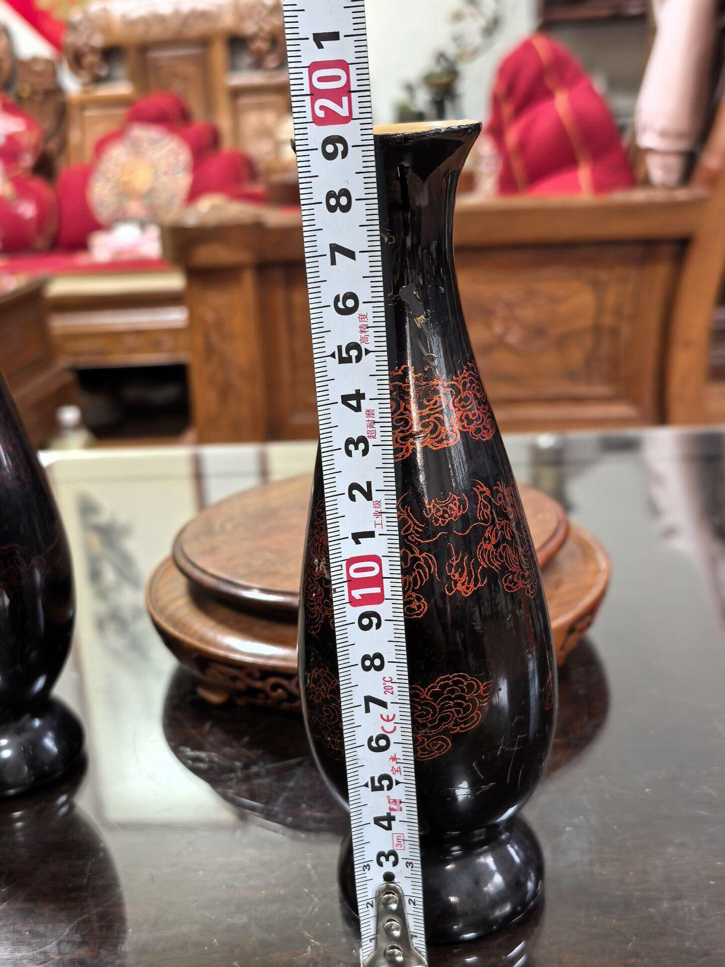 日本回流老貨80年代福建福州脫胎漆器雙龍戲珠賞瓶擺件，花入，花瓶賞瓶