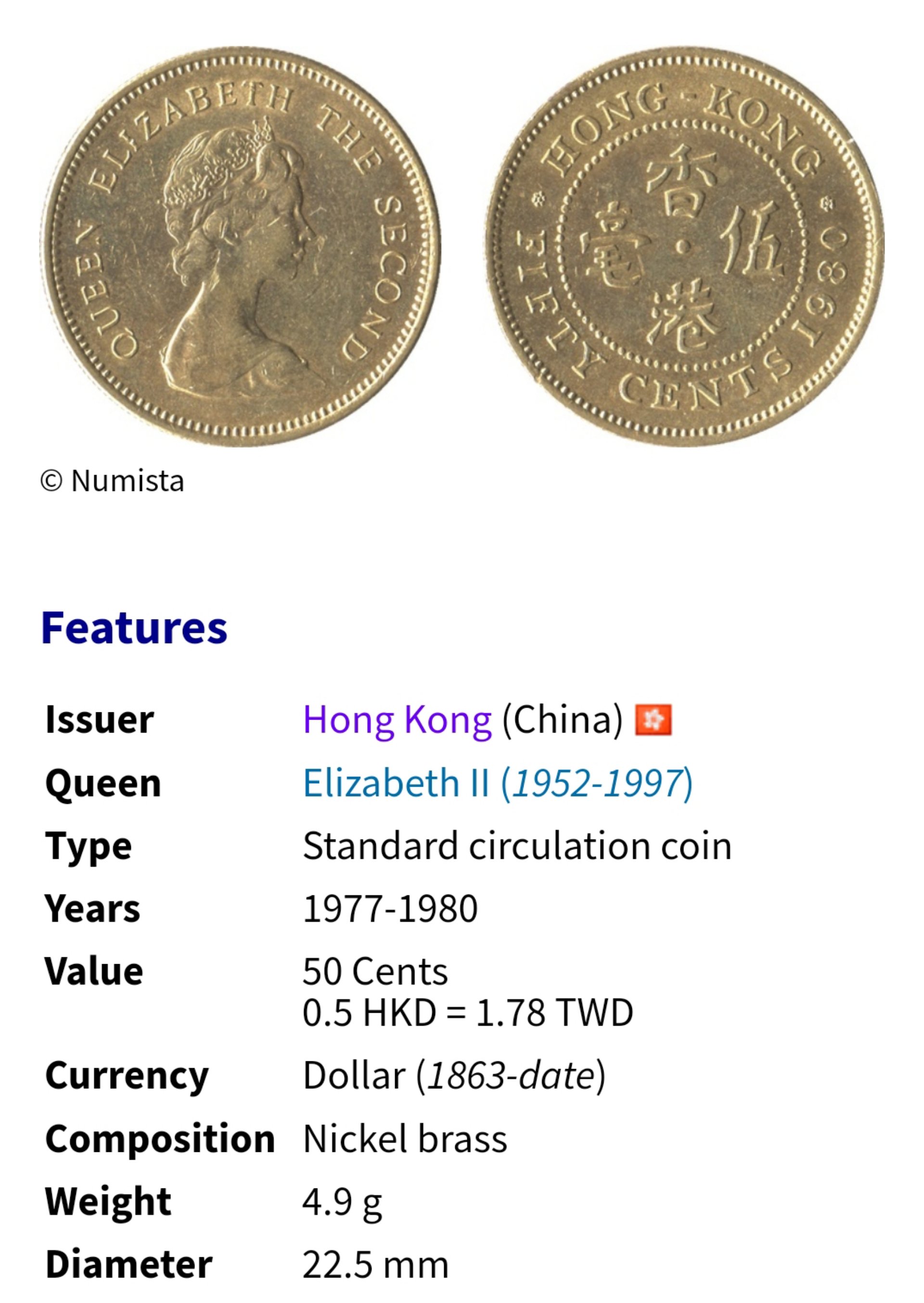 香港1977年伊莉沙白ニ世伍毫50分銅幣1007 | Yahoo拍賣