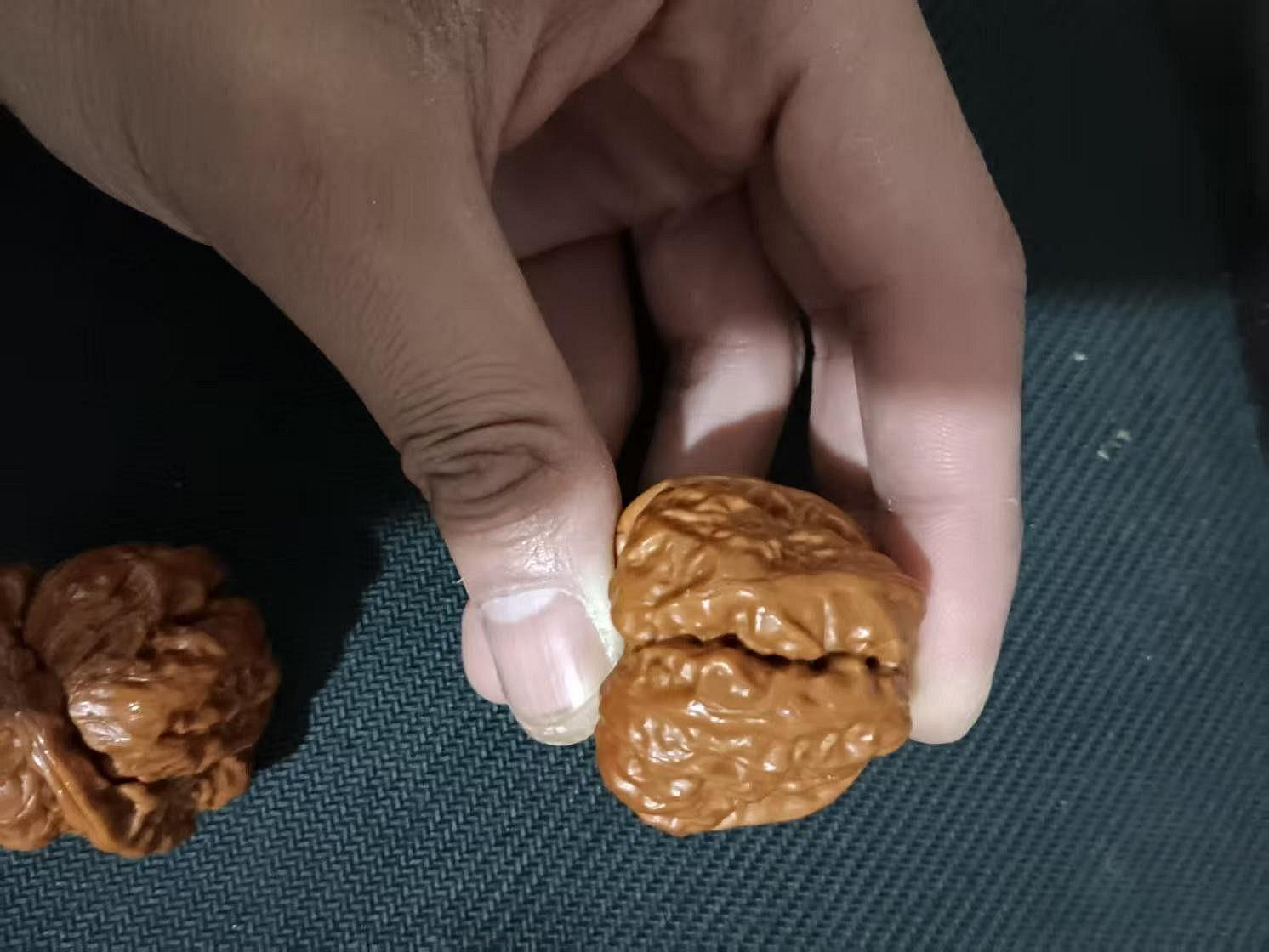 嚴選文玩核桃·蛤蟆頭青皮連體平皮41號4開背，品質上乘適合收藏家佩戴