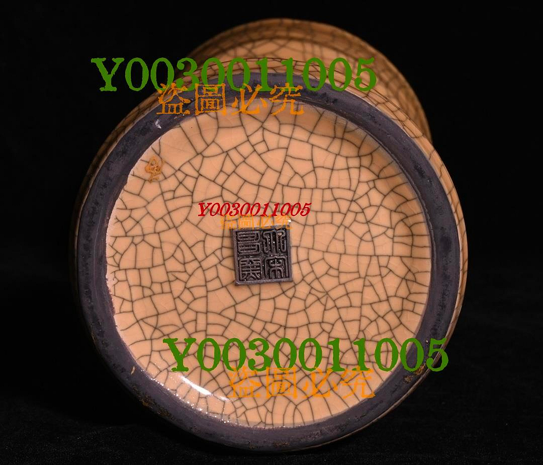 宋哥窯刻字描金腰鼓瓶，高23.3×11厘米??180632 瓷器汝窯官窯【華夏尋寶