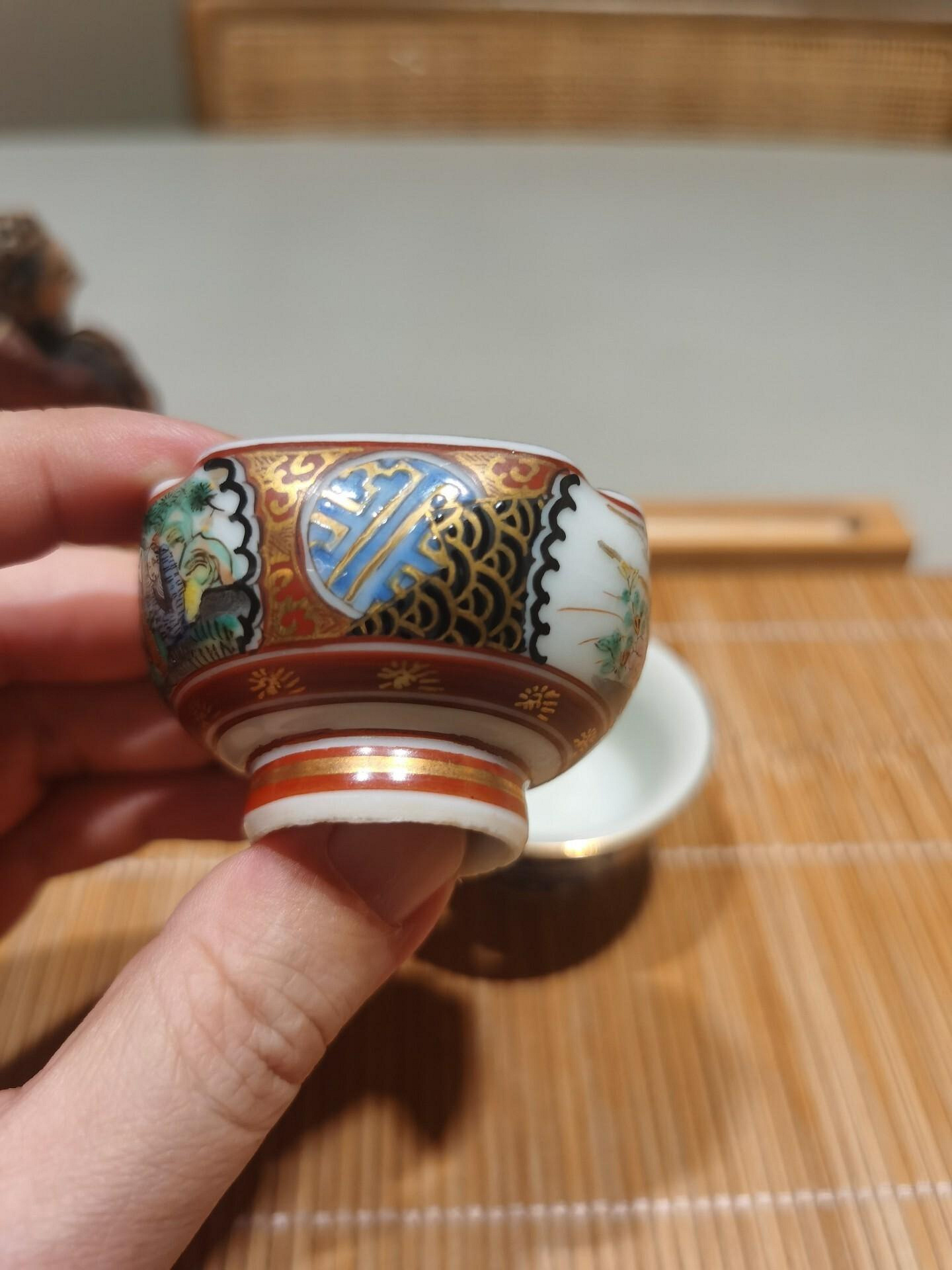 嚴選日本回流明治大正時期九谷燒茶杯，雙面開窗手繪珍藏限量僅2個九谷