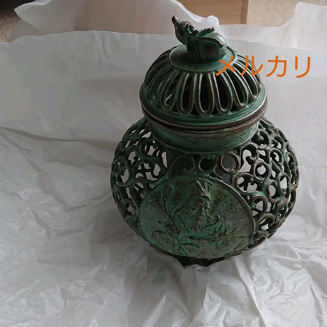 蝋型鋳銅唐草透雕香爐渡辺景秋氏作共箱入| Yahoo拍賣