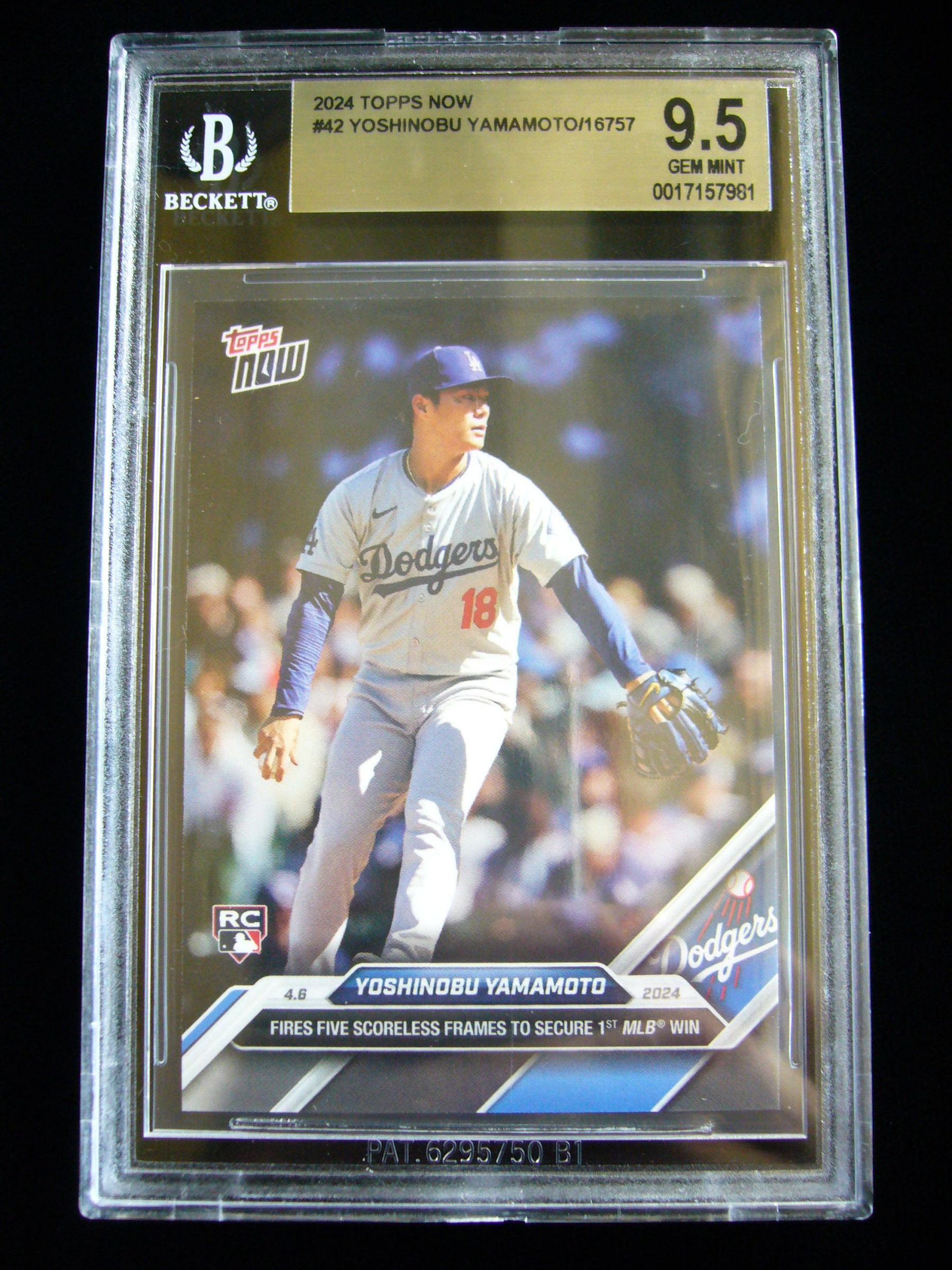 山本由伸漂亮新人年大聯盟首勝經典時刻紀念鑑定卡2024 Topps Now 1st