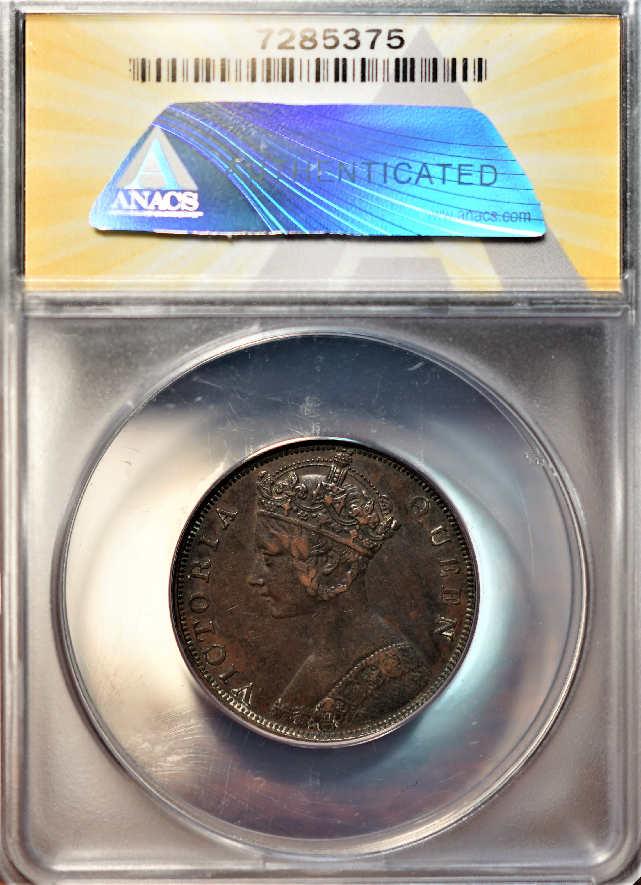 1特價品14】【鑑定幣】1866年機制幣香港一仙銅幣銅錢真品ANACS