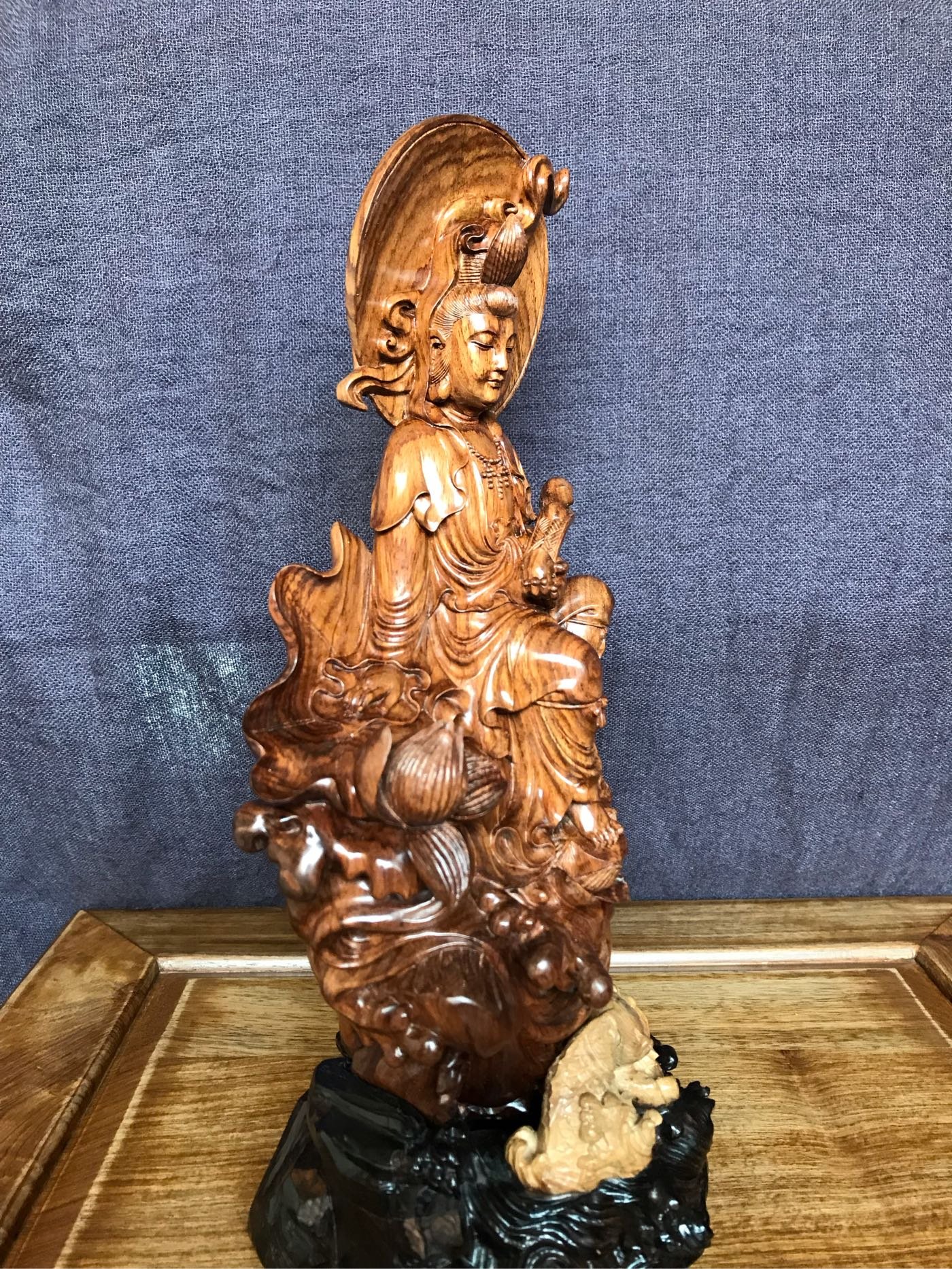 骨董*珍藏*花梨木精彫*文殊菩薩像】館藏珍品 古仏像 風水開運 置物 賞