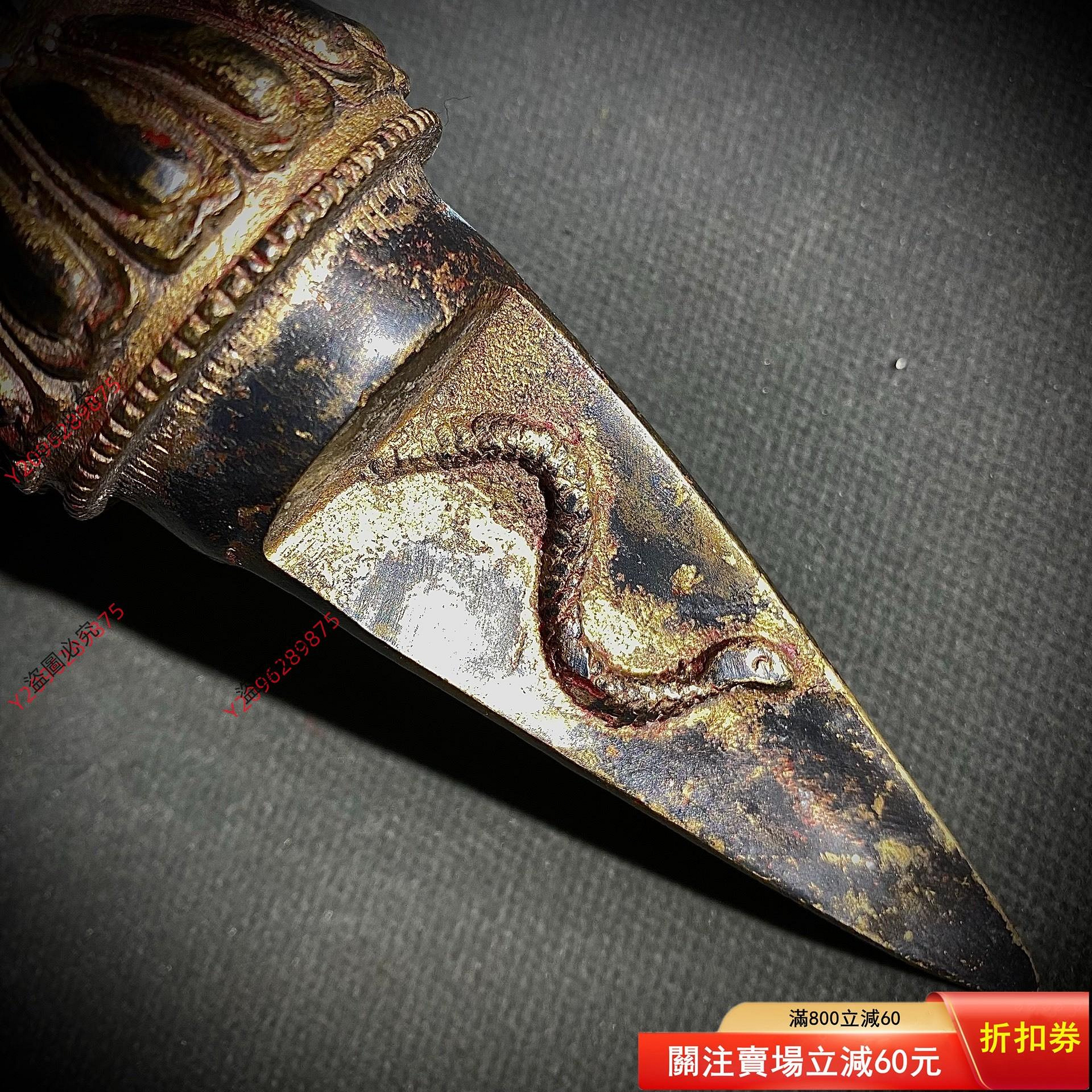 收來的超大尺寸純銅拓金馬頭明王金剛杵三面金剛老普巴杵磨損一流皮殼