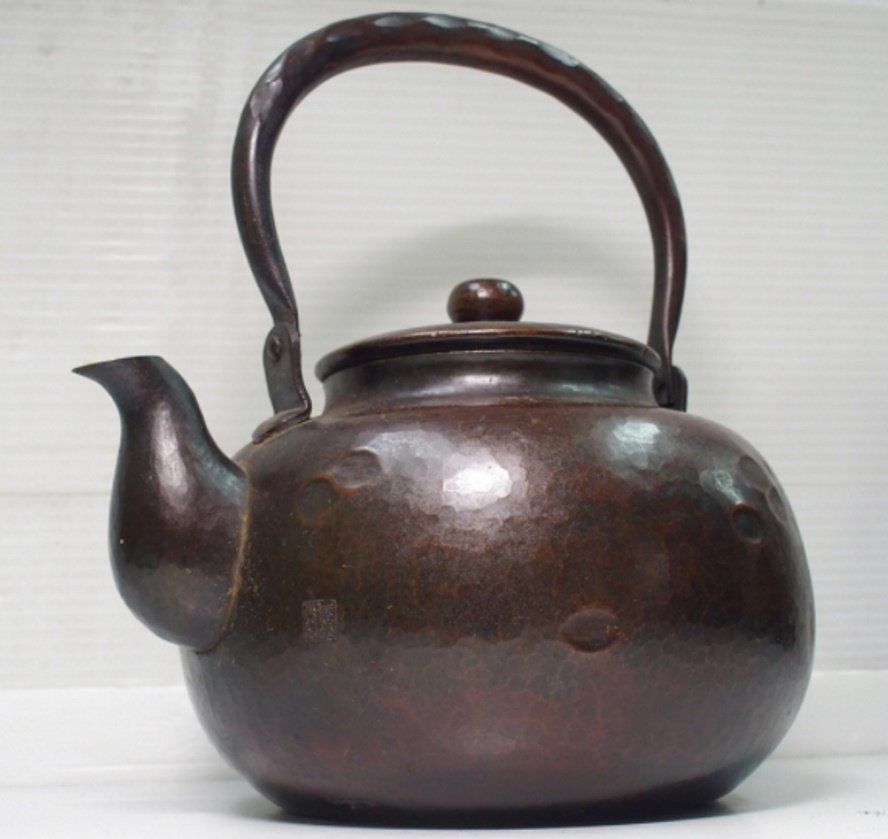 玉川堂 銅製 線條文 茶壷 鎚起銅器 茶入 茶筒 茶壺 茶器 茶道具
