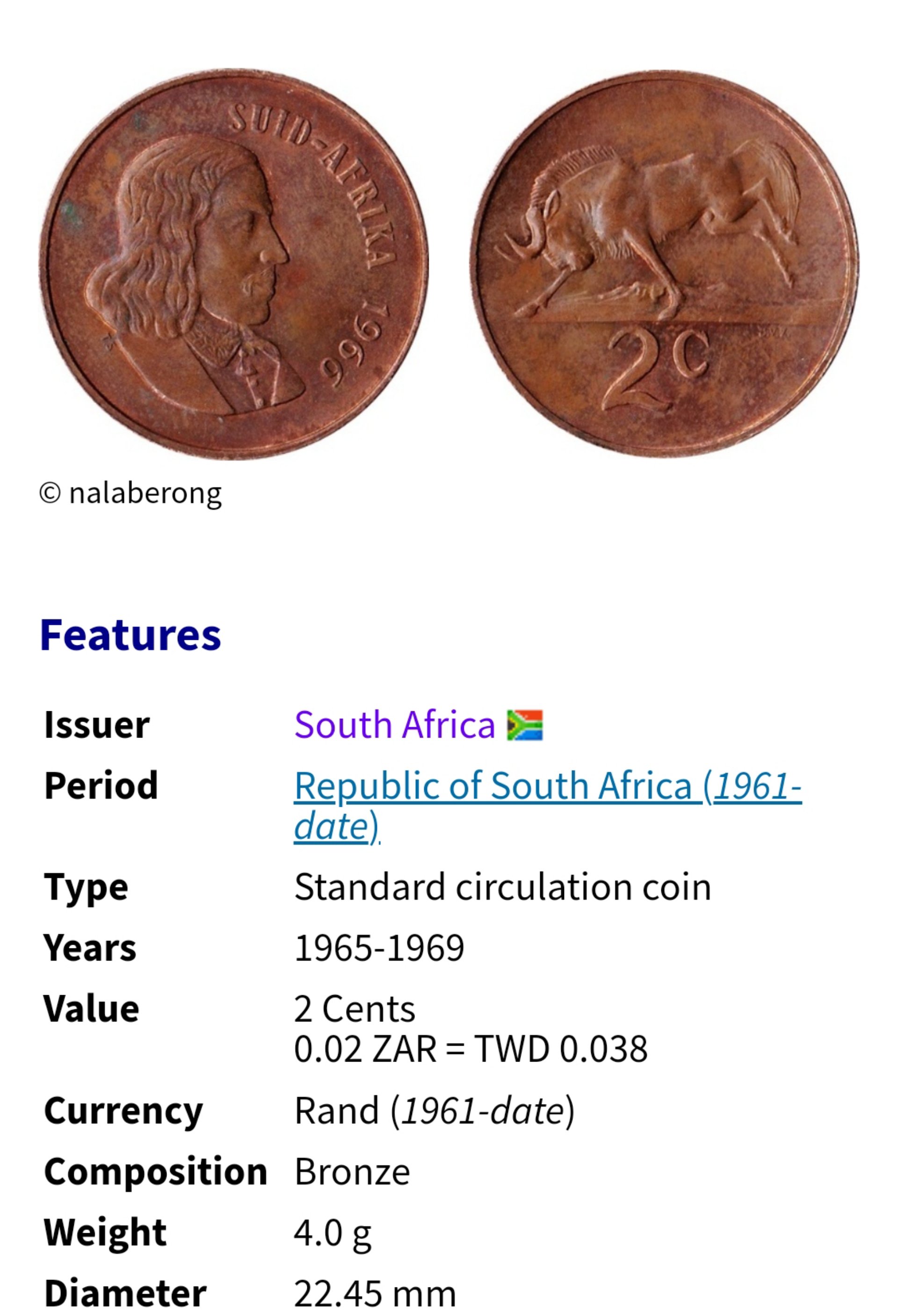 南非1965年荷蘭人殖民地管理者2分銅幣1786 | Yahoo拍賣